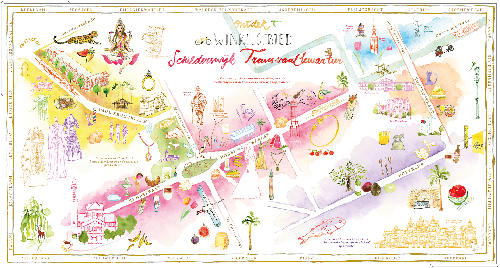 Geïllustreerde Plattegrond met gebiedslint – city marketing