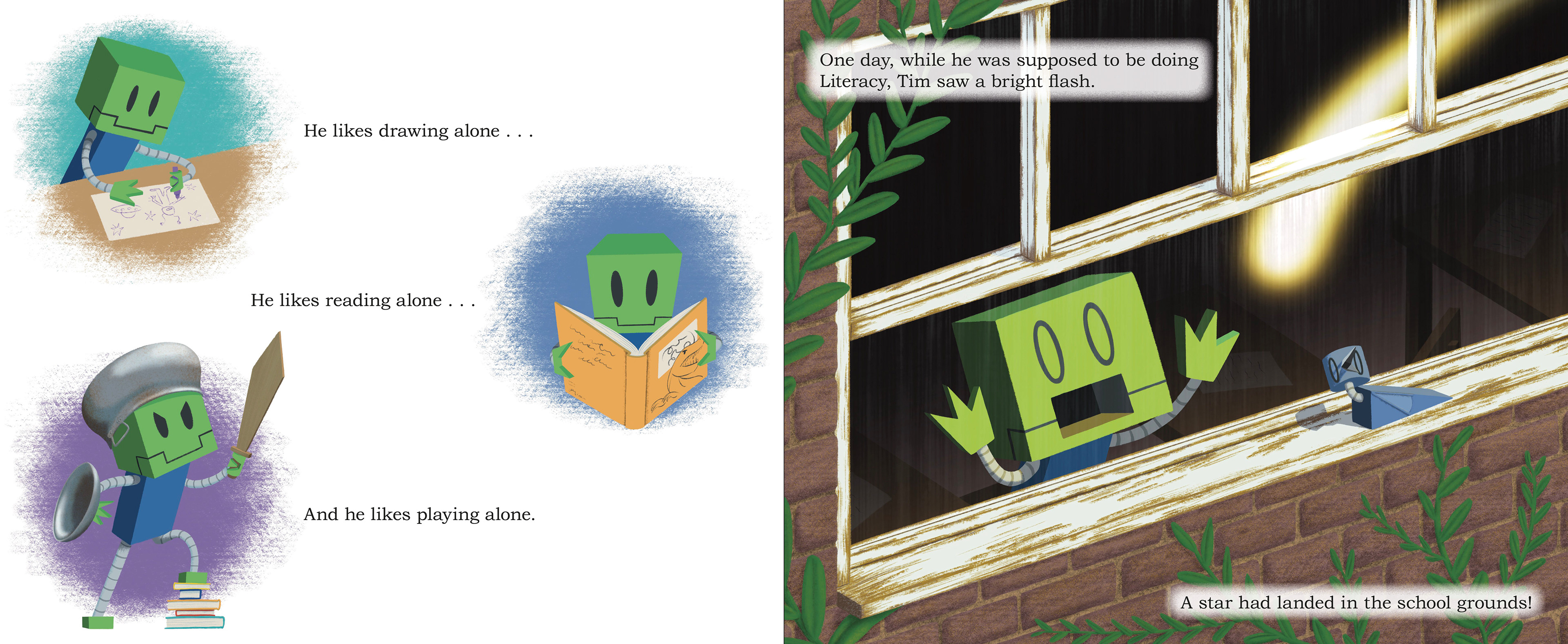 'Crash Landing' - Children's Book Spread