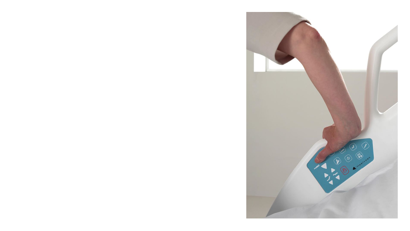 The bed controls are positioned to optimize the use of the Standup Aid