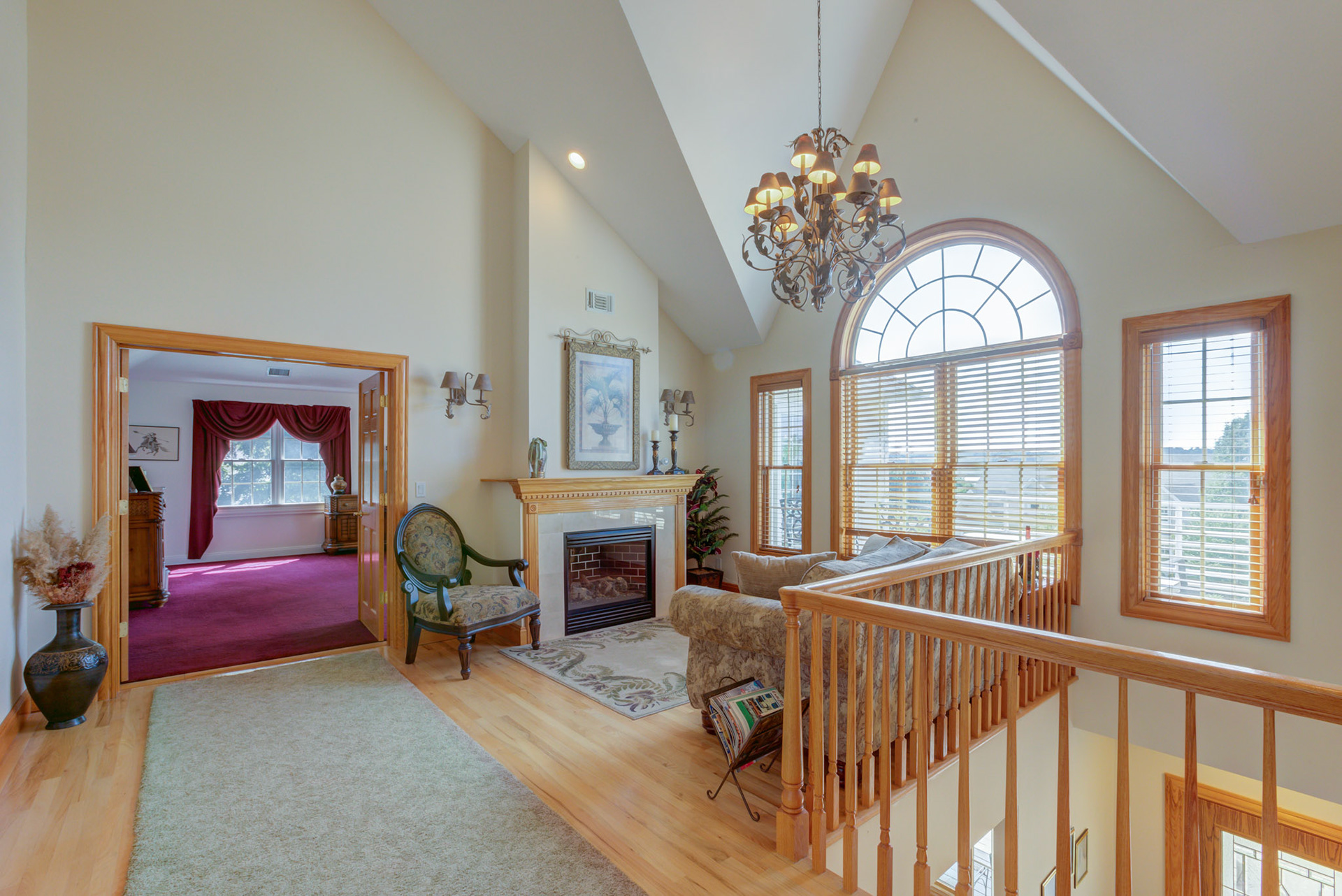 Real estate photo of upstairs balcony sitting room