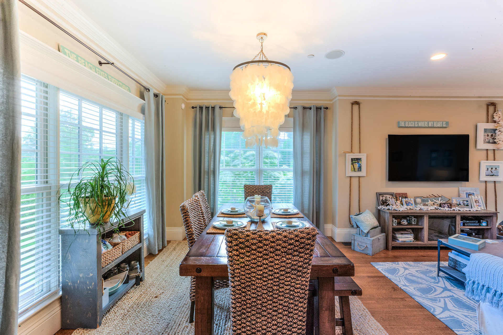 real estate photo of dining room and living room