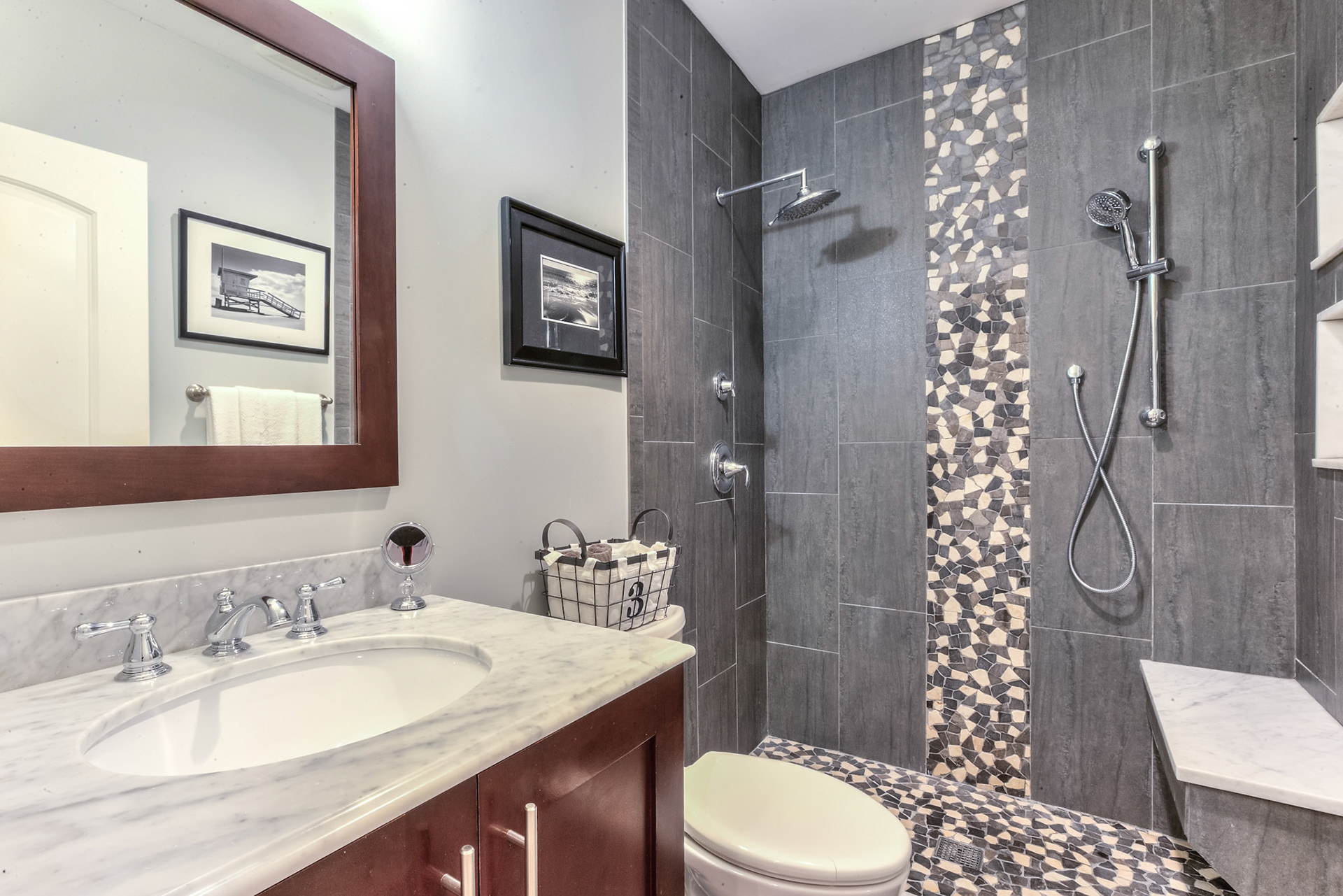 real estate photography of bathroom with stand up shower