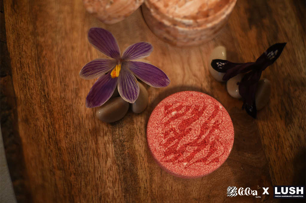Cocoa X LUSH Collab toiletries. One of the things we were required to do was to do a mockup collaboration with a company. This could range from wines, silverware, to toiletries. I decided to do a collaboration with LUSH since they have many cosmetics that come in various textures and shapes. To get this to work, I bought one of their shampoo bars and set it in a wood dish. In my backyard, I had crocus growing everywhere. I used them as decoration and snapped a picture. I took this image into Adobe Dimension and added a holder for the shampoo bar. These bars can last up to 80 washes, so I figured it would make sense to have a custom holder to take it home with.