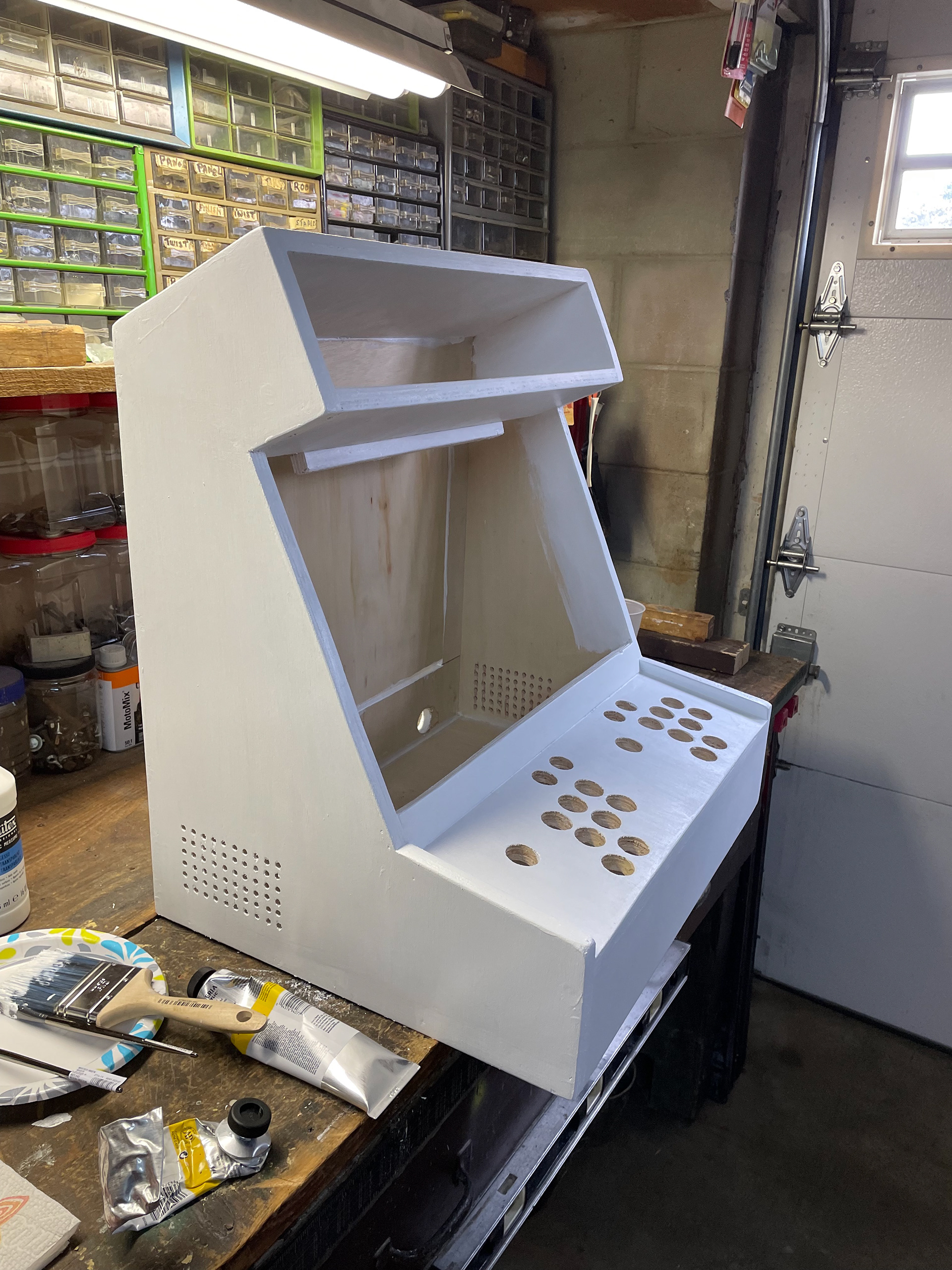 Basecoat applied to cabinet.
