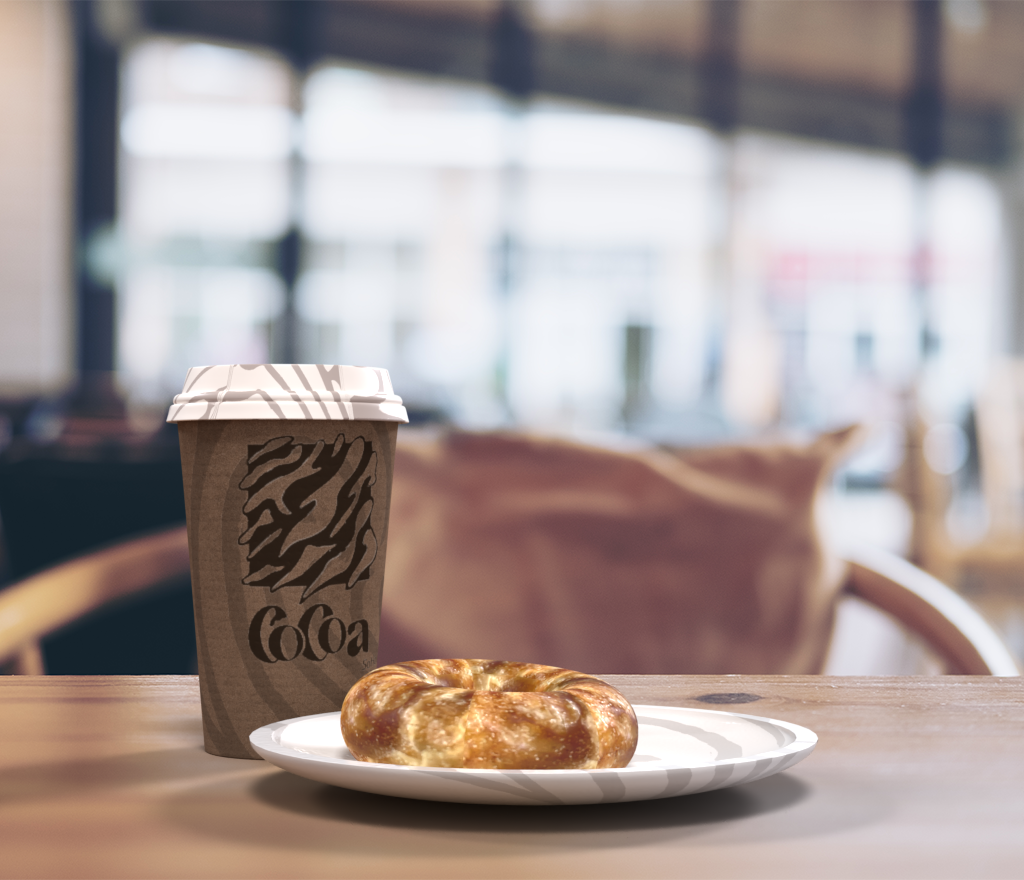 Cup design. I wanted to have textures on everything, this included the paper cups and the plates. I used the wavy pattern on the cup to mimic the steam from a hot cup of coffee.