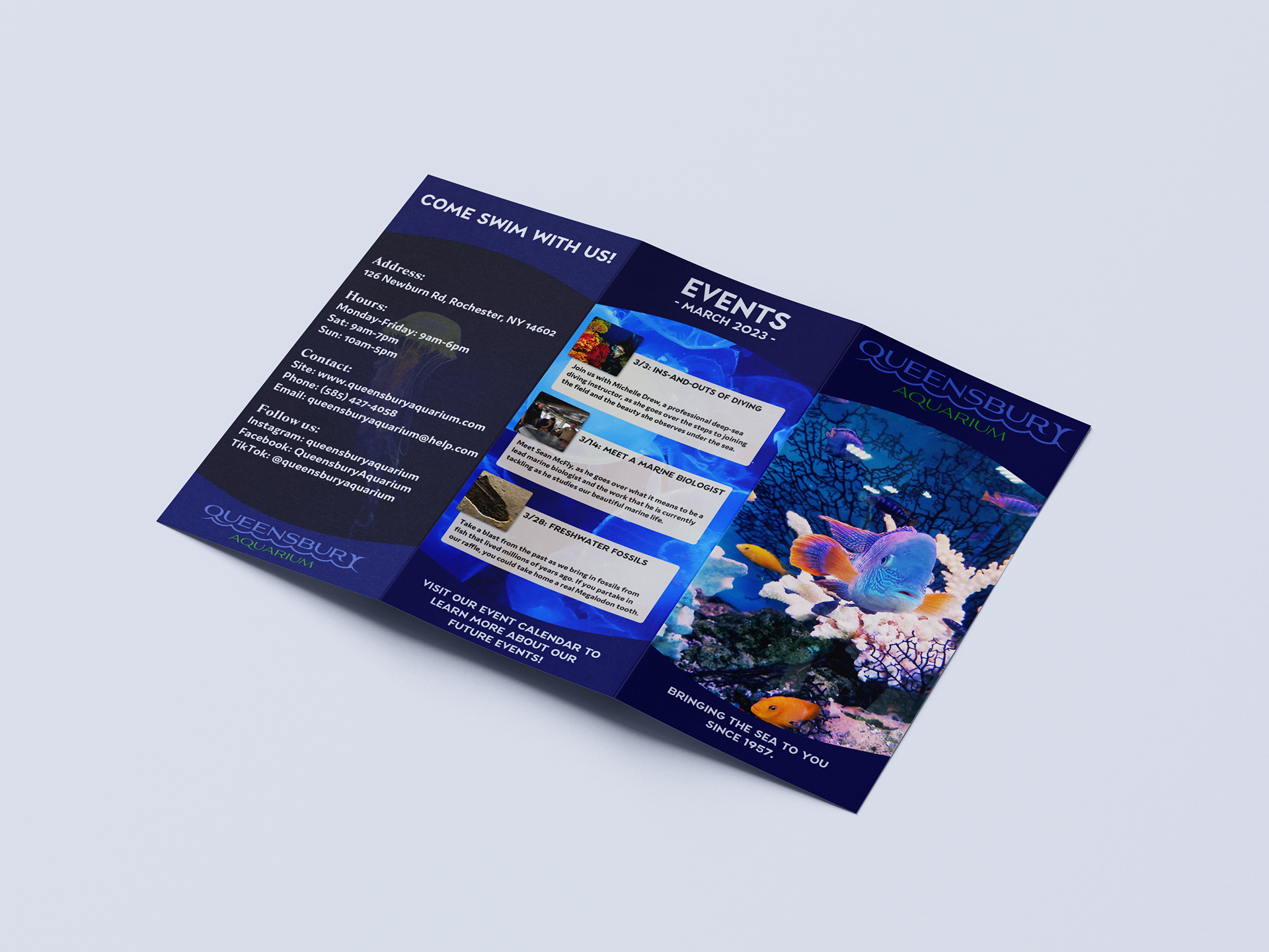 Visitor brochure. I found it important to add the most colorful photos of the fish to show off the aquarium's beautiful collection of fish. 