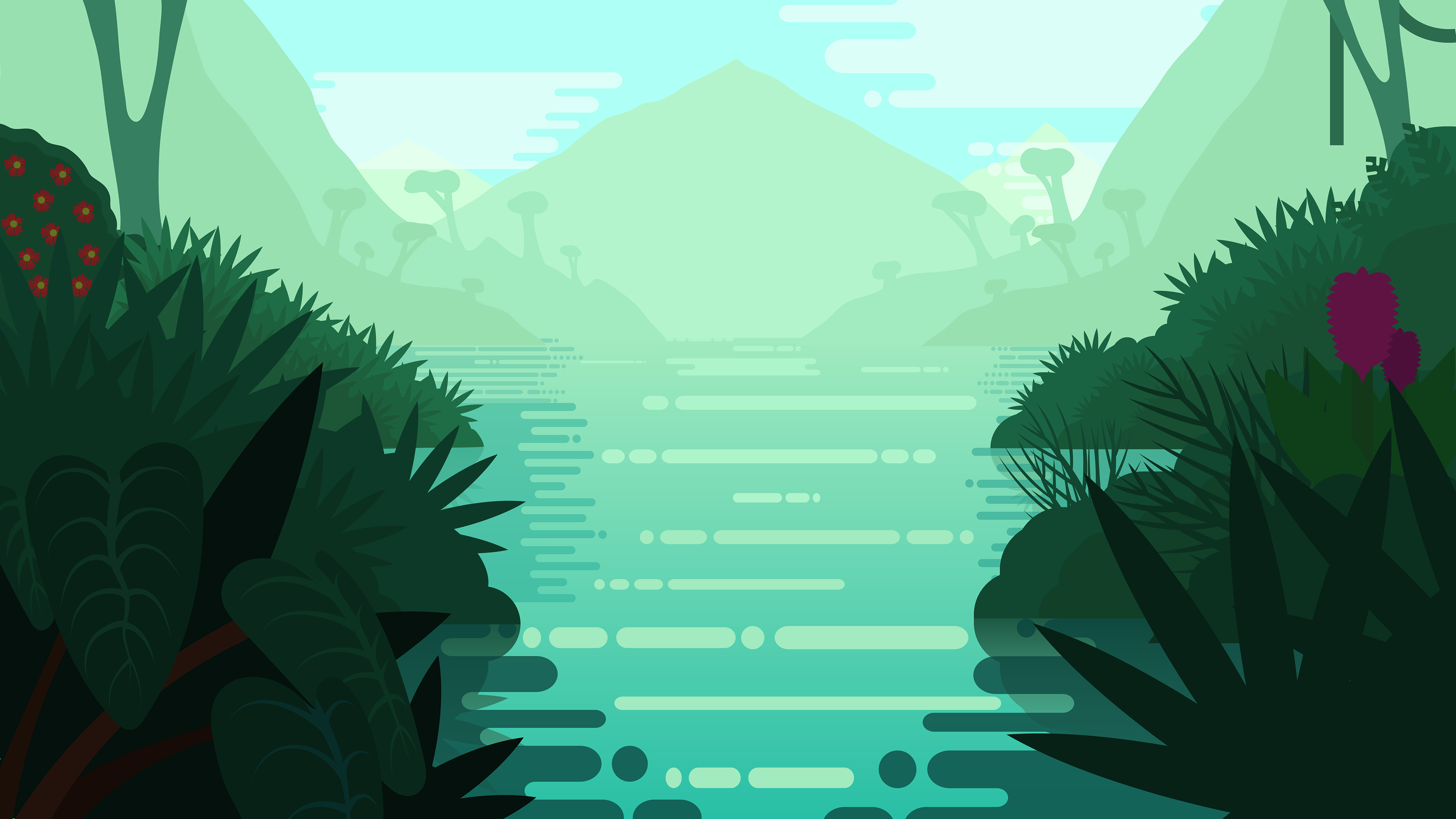 I wanted to show a calm day in a more open environment. I enjoyed the colors in this one, with the hibiscus and bromeliads adding contrast to the overall greenish colors.