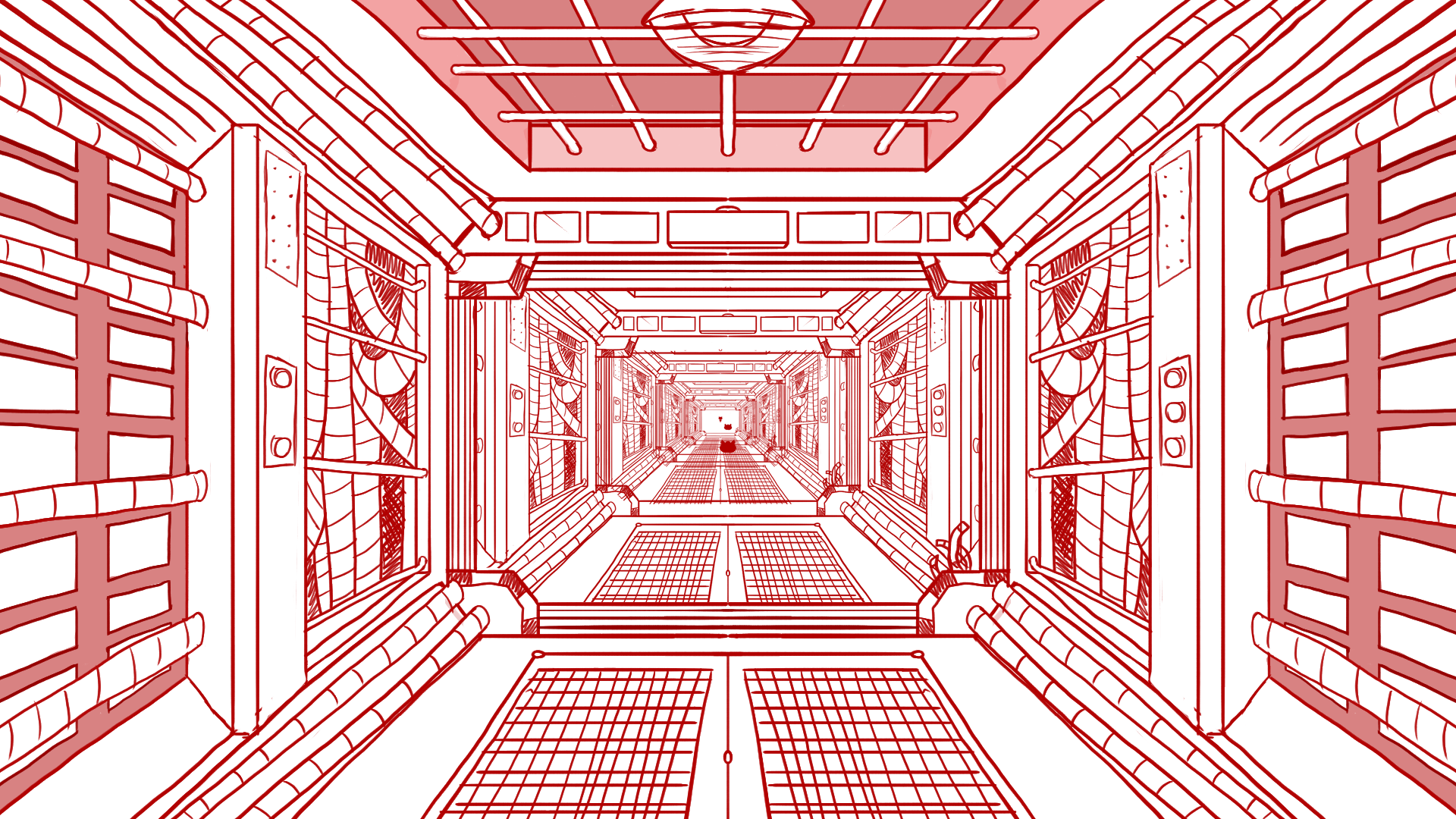 Complete Hallway planning. Since the hallways had the same look and style in the movie, this chunk was copy/pasted to complete the scene.
