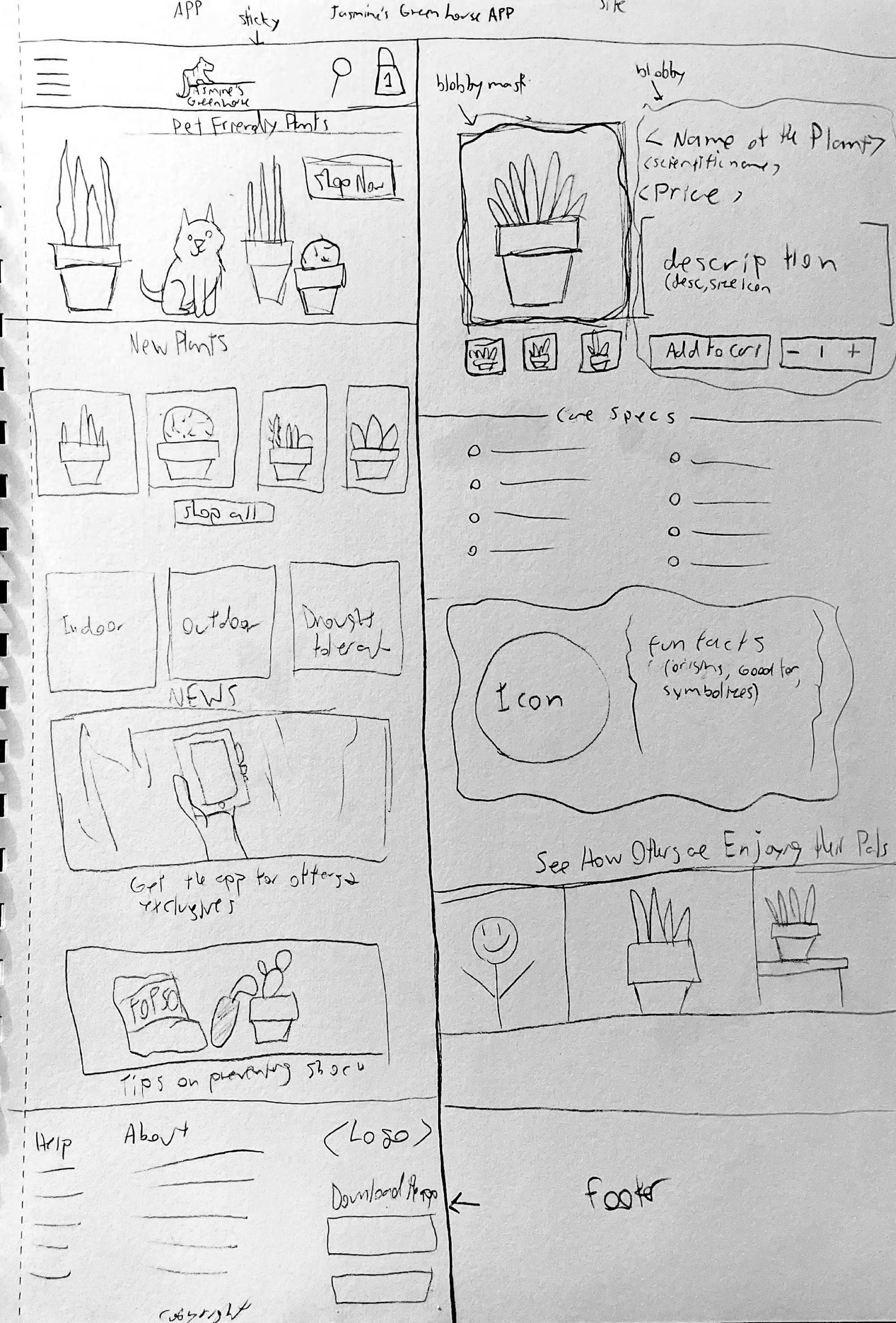 Jasmine's Greenhouse website rough design.