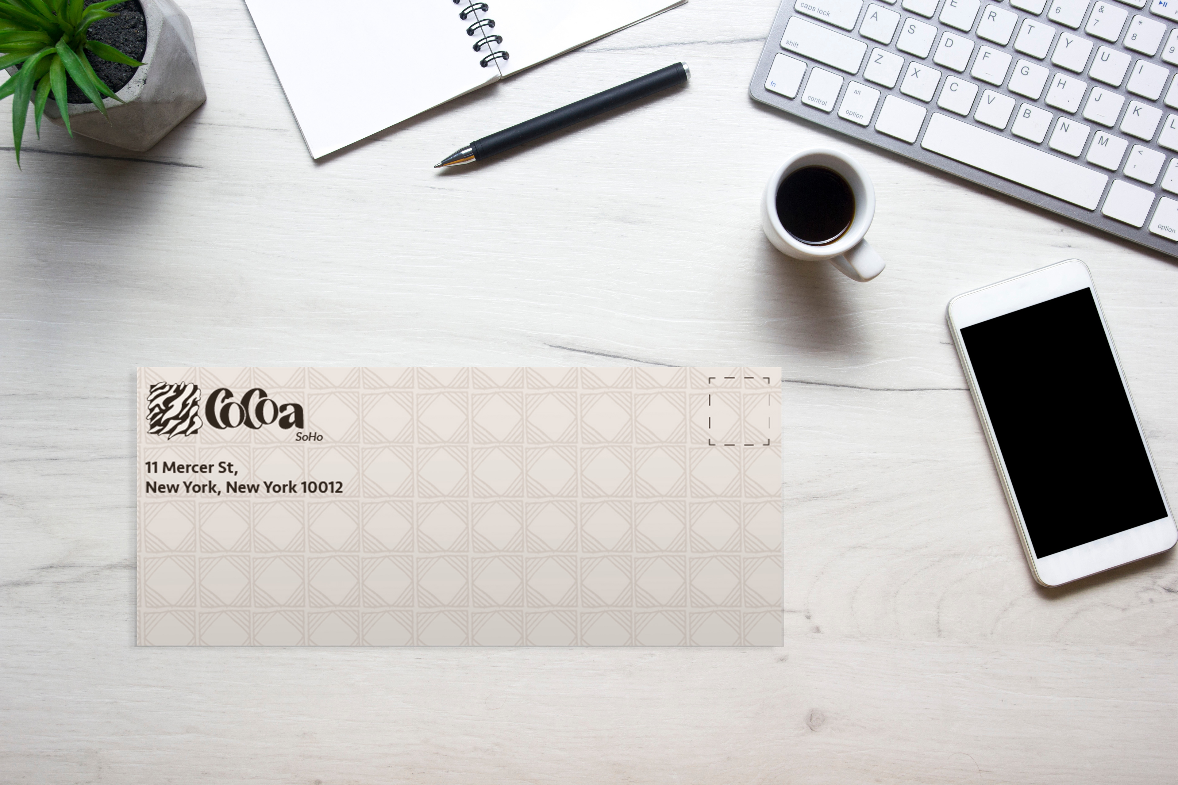 Envelope. An embossed grid texture was applied to the envelopes so that the receiver of this parcel will know thats its something special.