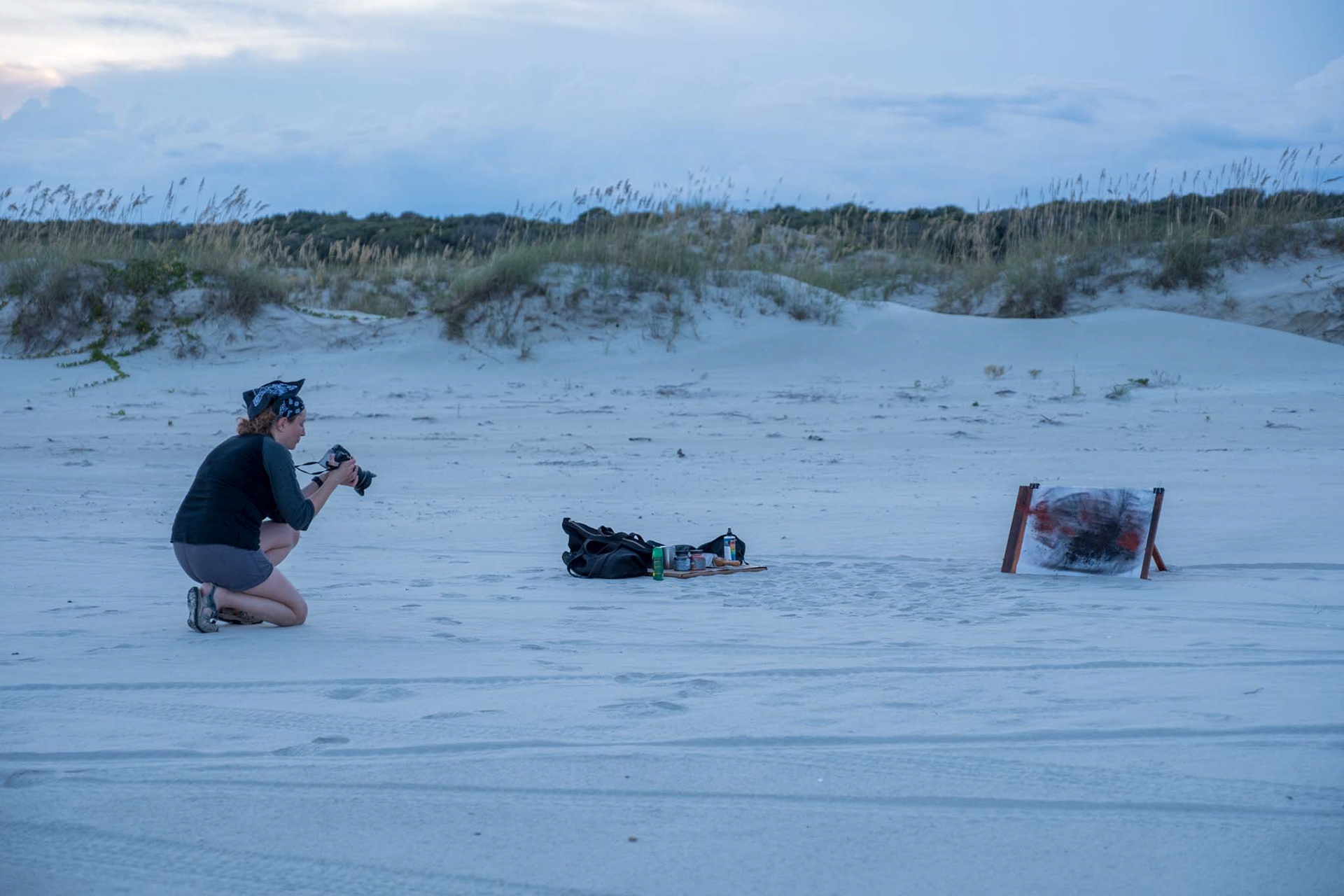 Emily documenting Ernesto's wind drawing