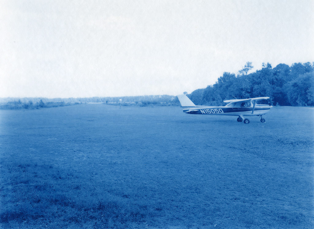 Emily J. Gómez, Stafford Airfield, 2019, New Cyanotype on Wyndstone Vellum, 14x16"