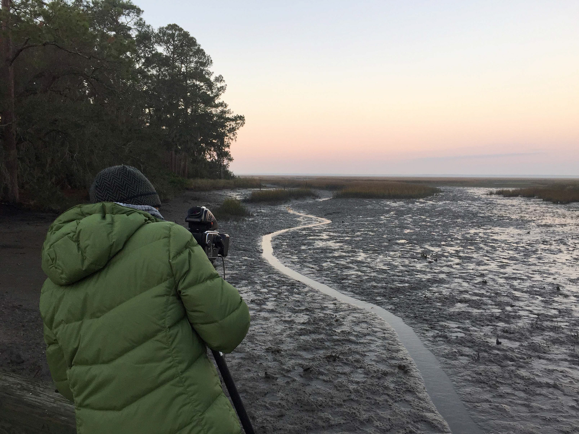 Christa photographing Malkintooh Creek in winter