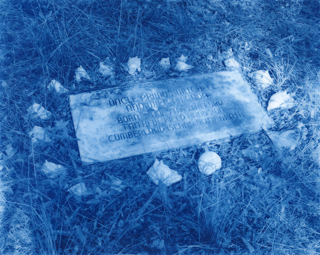 Emily J. Gómez, Primus and Amanda Mitchell's Grave,  2019, New Cyanotype on Wyndstone Vellum, 14x16"