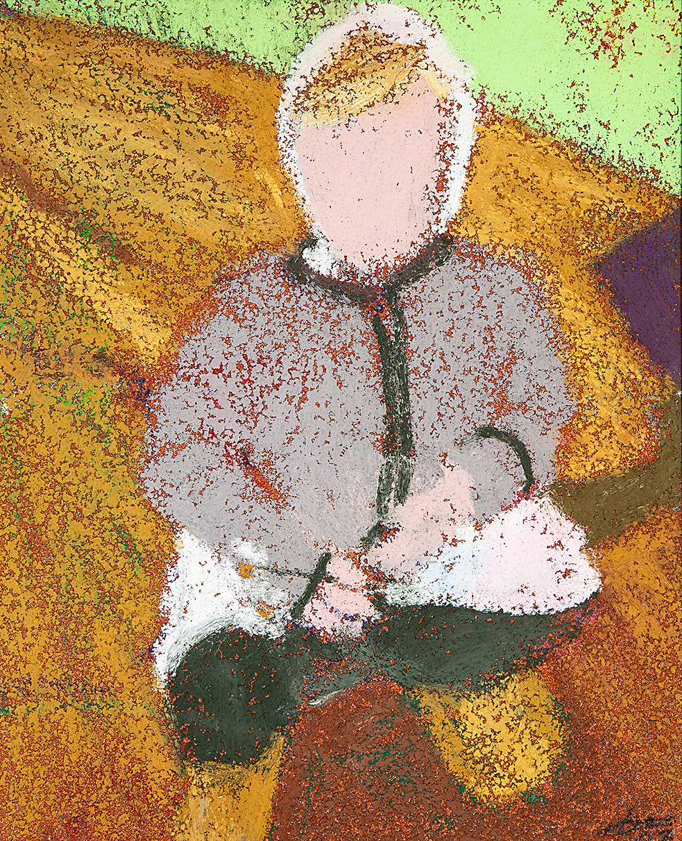 Kind mit Gänseblümchen (Ölkreide/Sandpapier)