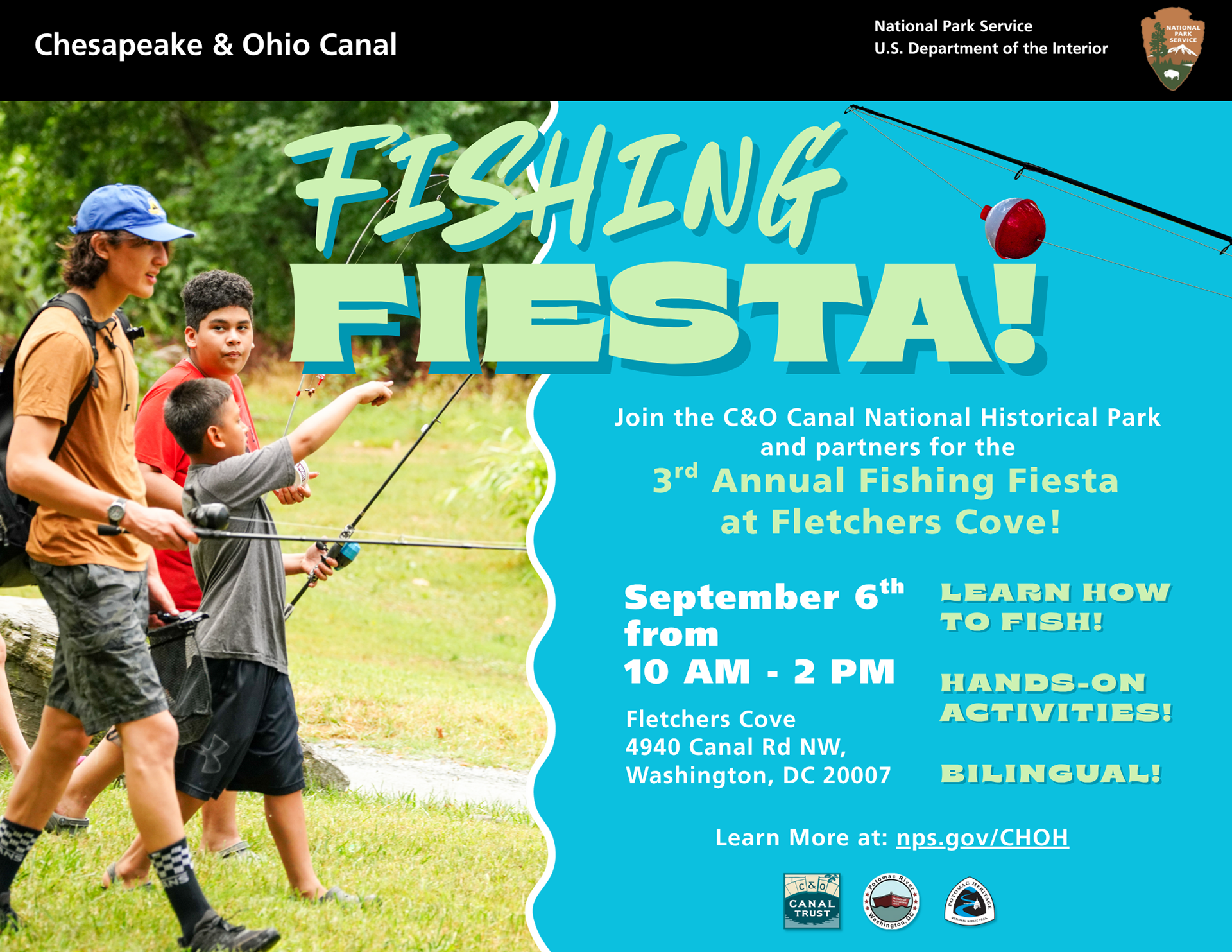 2025 Fishing Fiesta - Social Media Graphic/Printed Event Flyer for Chesapeake & Ohio Canal NHP - August 2025