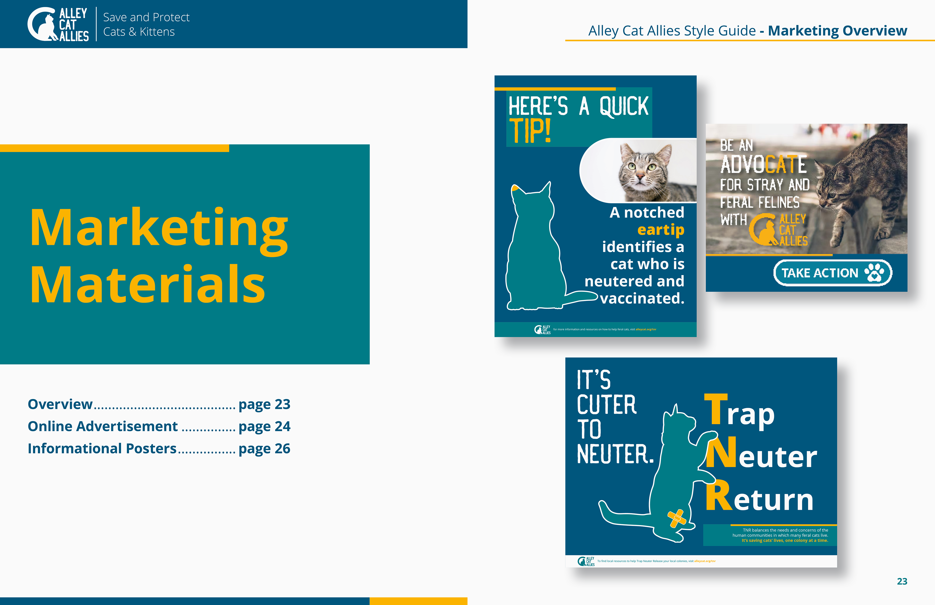 Charity Rebranding Assignment - Alley Cat Allies Brand Identity and Style Guide: Marketing Materials - Written and Designed - September-November 2022