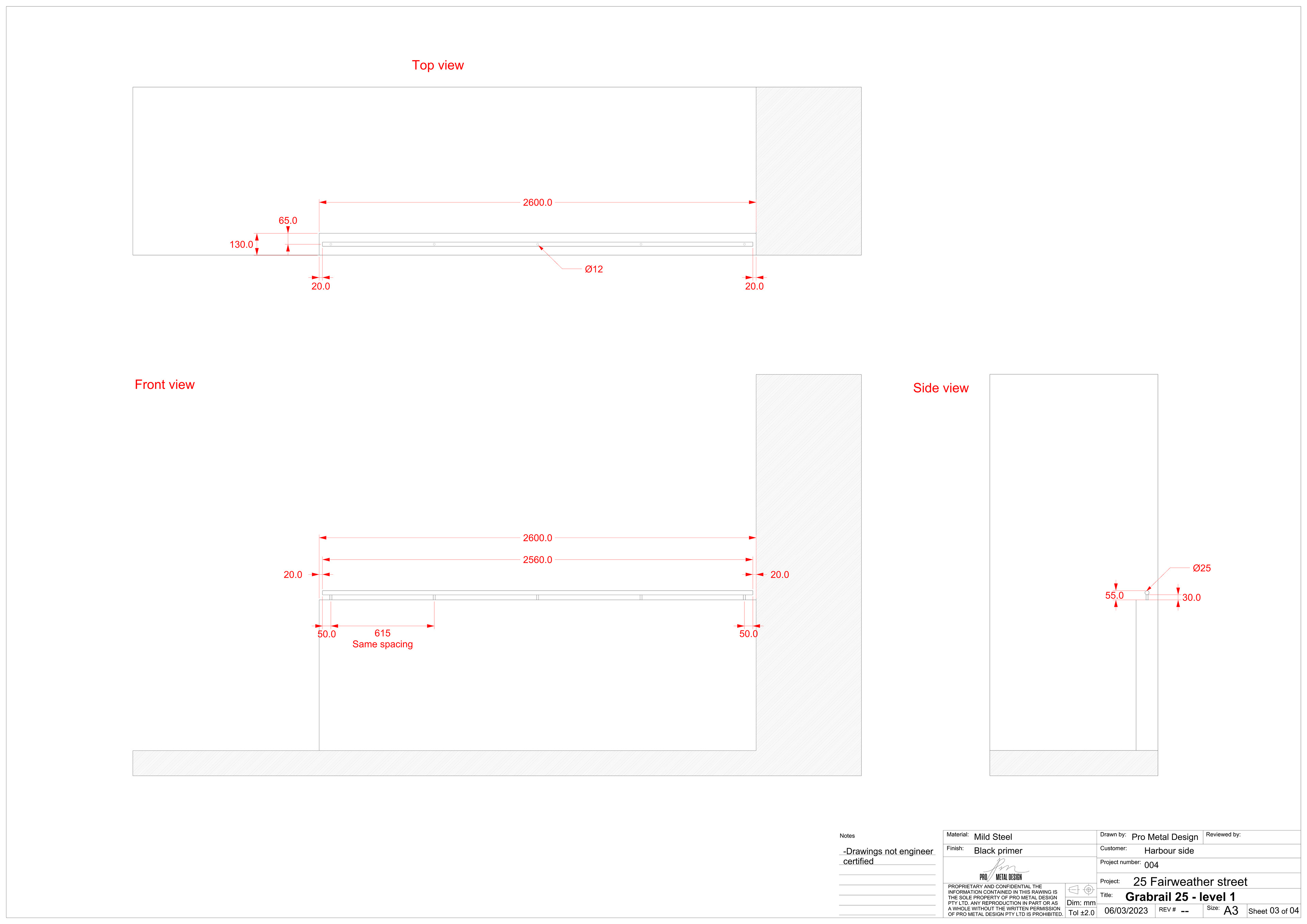 Plan avec 2 vues, d'une rambarde d'escalier
