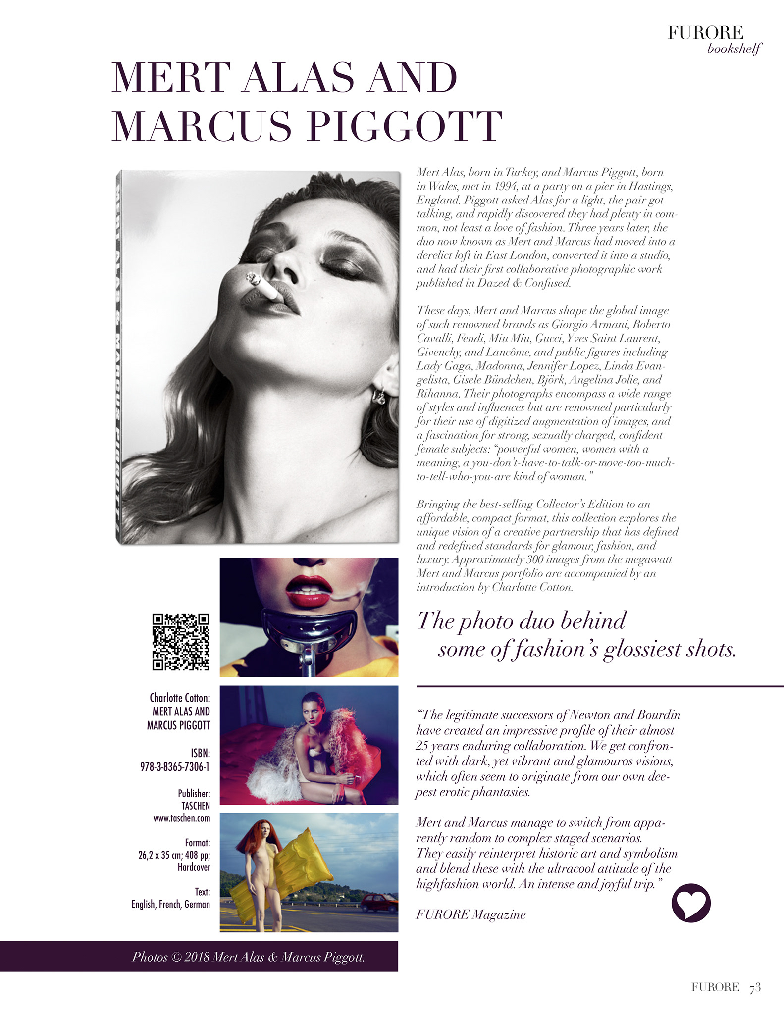 Taschen advertisement — Mert Alas and Marcus Piggott photography book, FURORE Magazine bookshelf feature