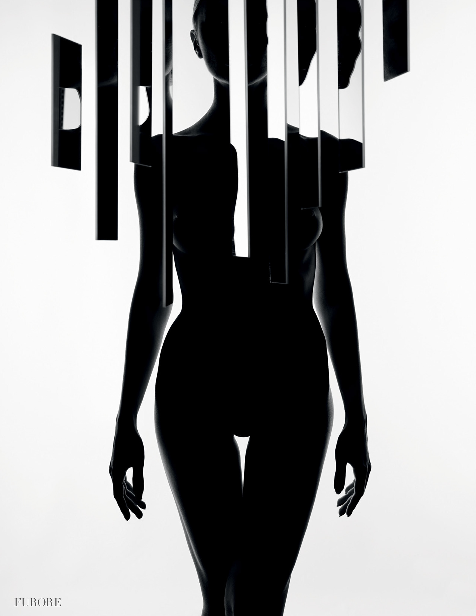 Silhouette fine art nude with geometric elements, black and white, photography by George Mayer, FURORE Magazine