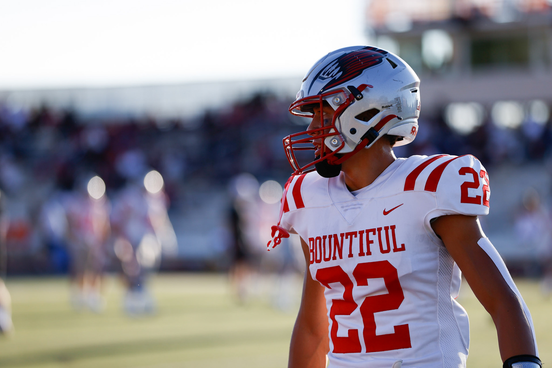 Lakepa Satuala (22) looks on during warm ups as Bountiful visits Farmington.