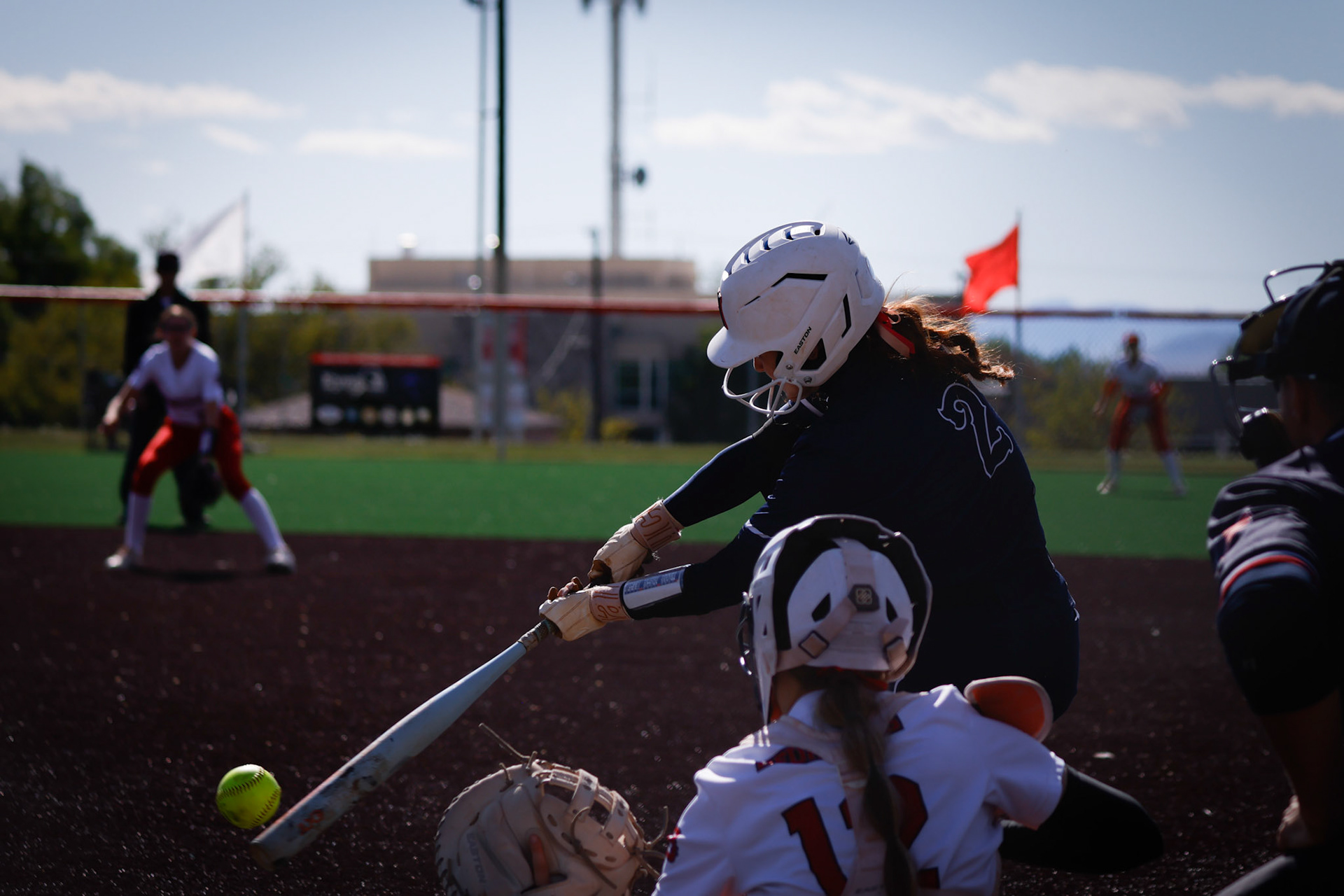 Woods Cross batter Audrey Ayala (2) hits a foul ball during the beginning of the fourth inning as Woods Cross trails Bountiful 2-3.