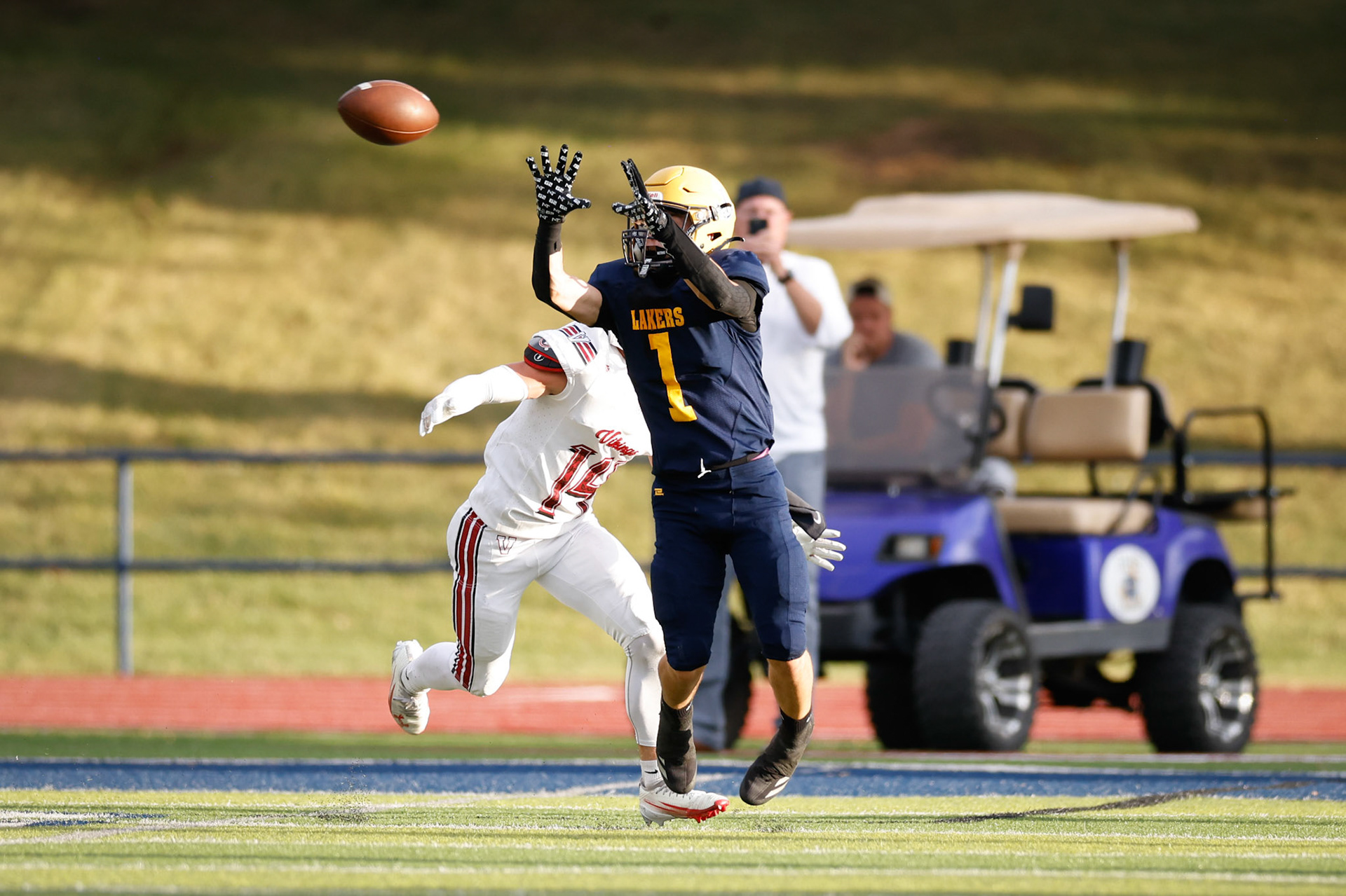 Bonneville WR Ashton Spackman (1) makes a catch near the endzone setting up Bonneville's first touchdown of the season.