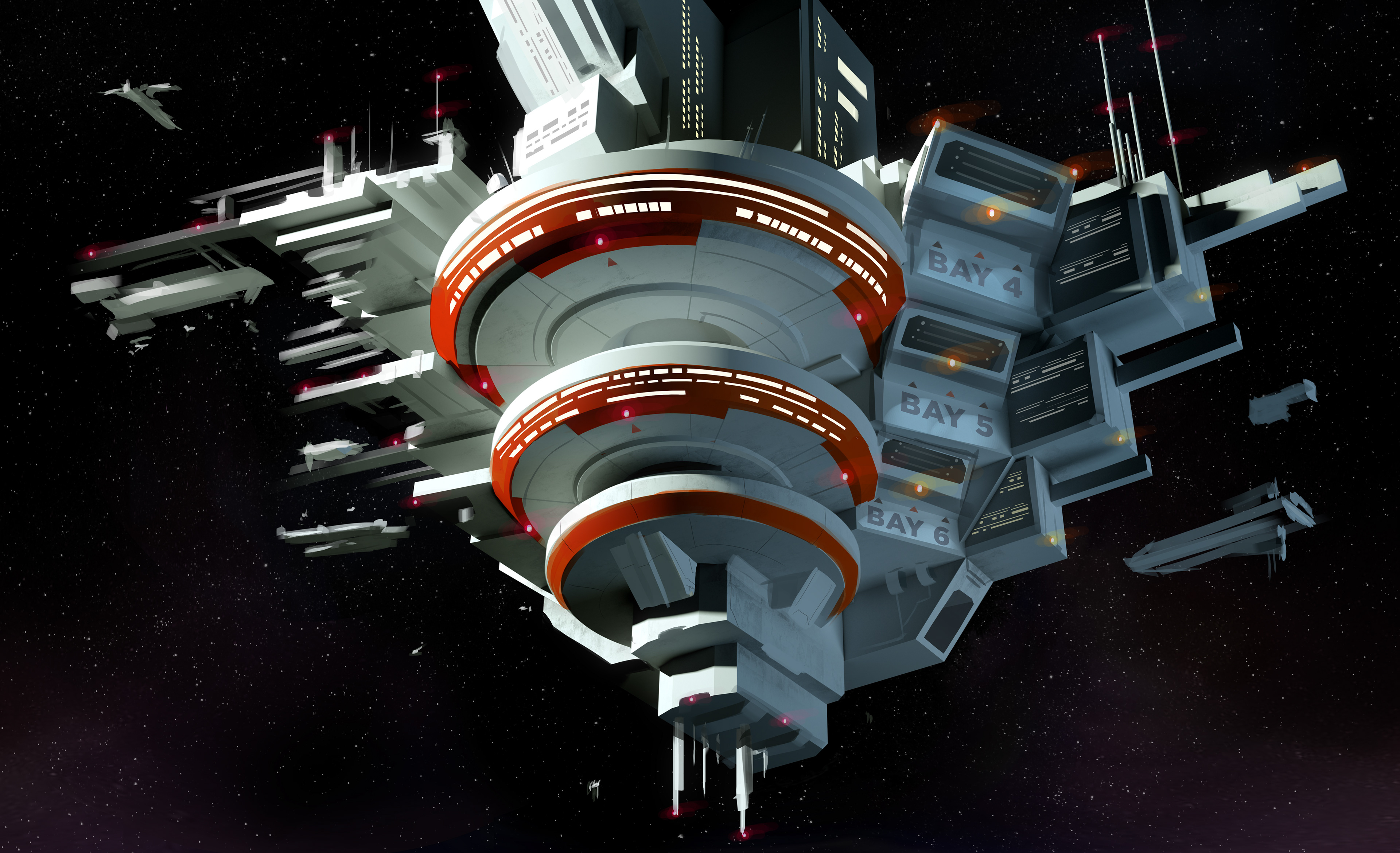   The central control hub of the docks is where the trade deals go down. There's even a quaint little bar on the lowest hab ring with a fine view of the nearby globular cluster. 