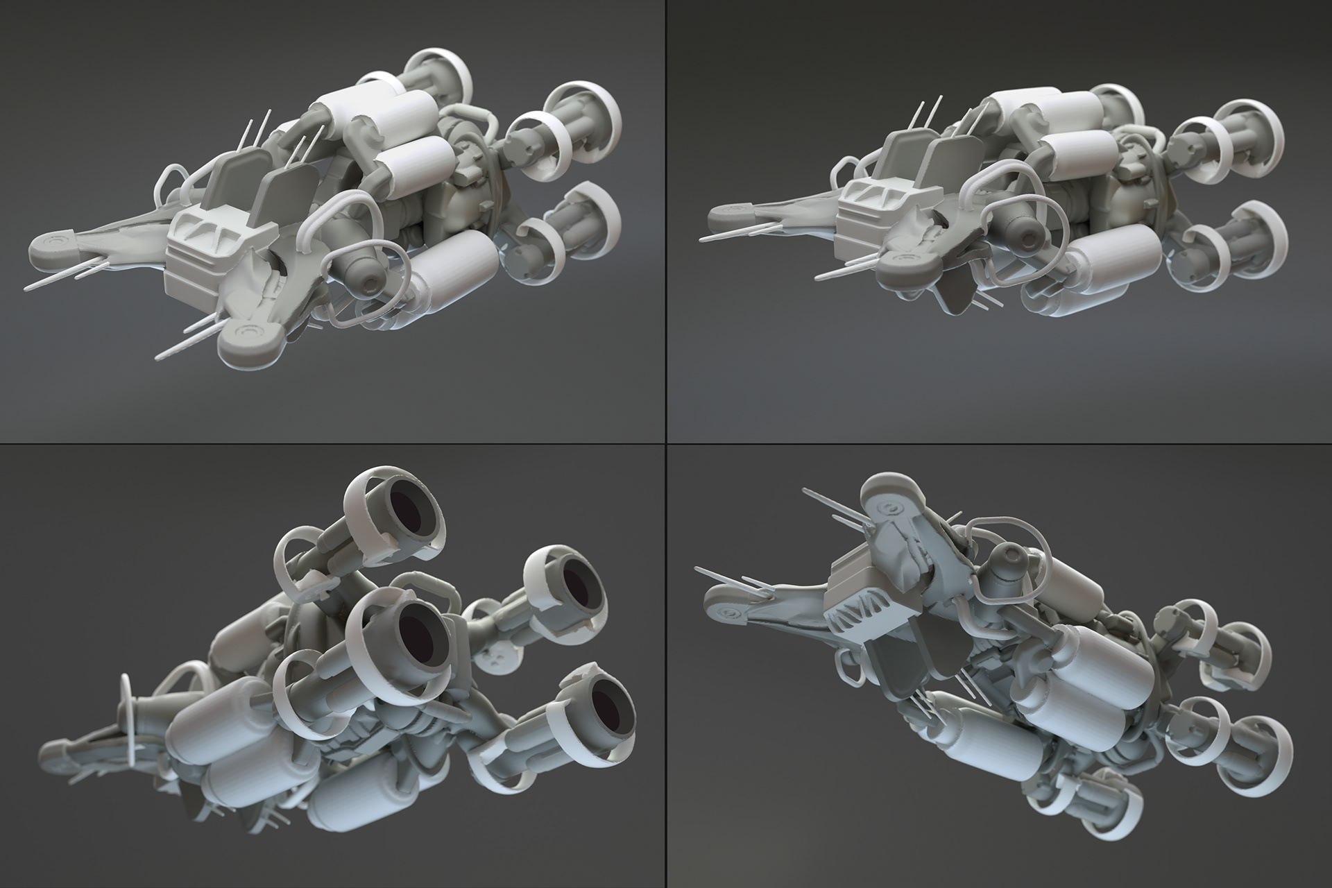 A lovely VR sculpt of a new line of antimatter haulers, ready to jump!