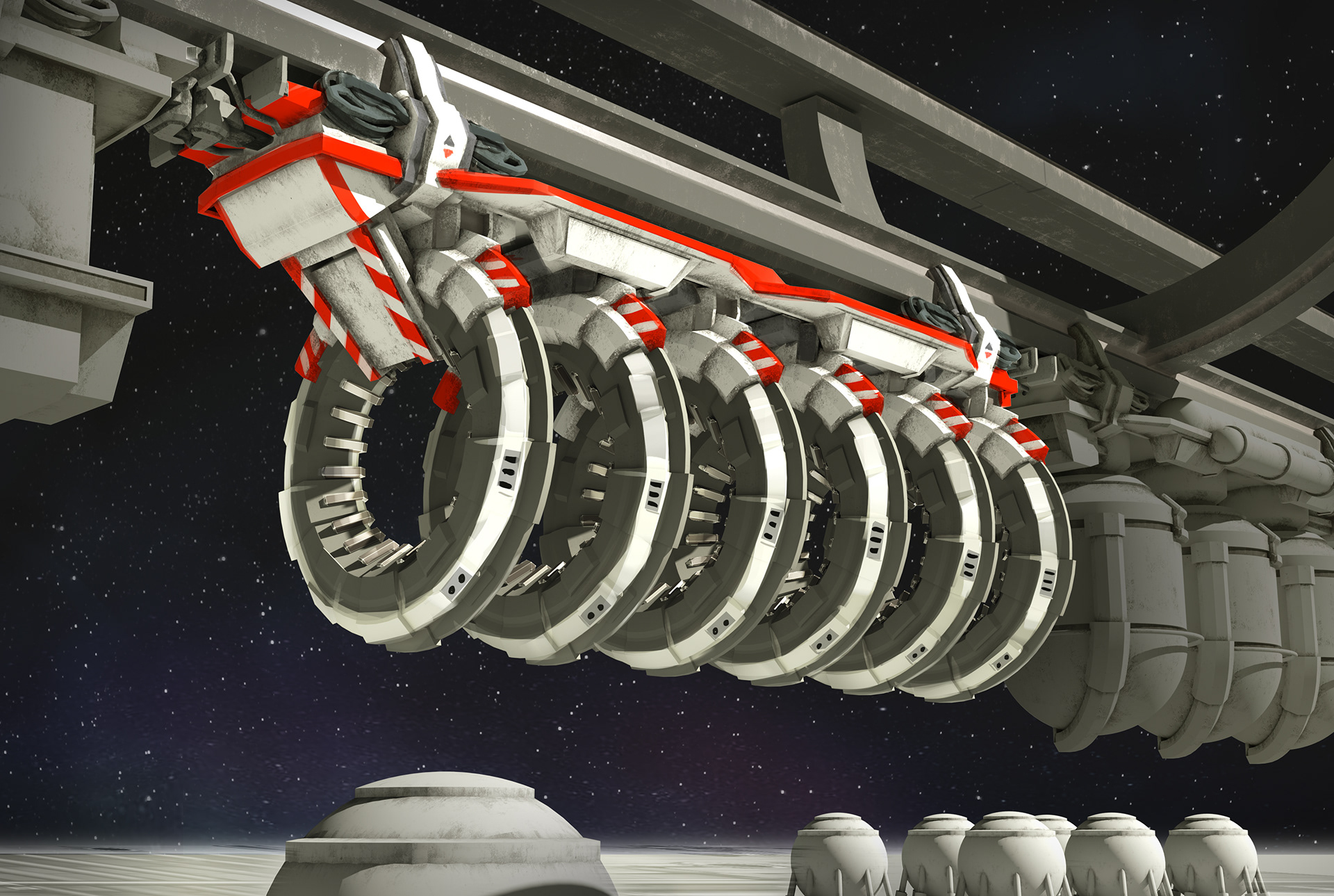   Cargo flatbeds are used to transport all manner of large components, such as these highspace jump coils. 
