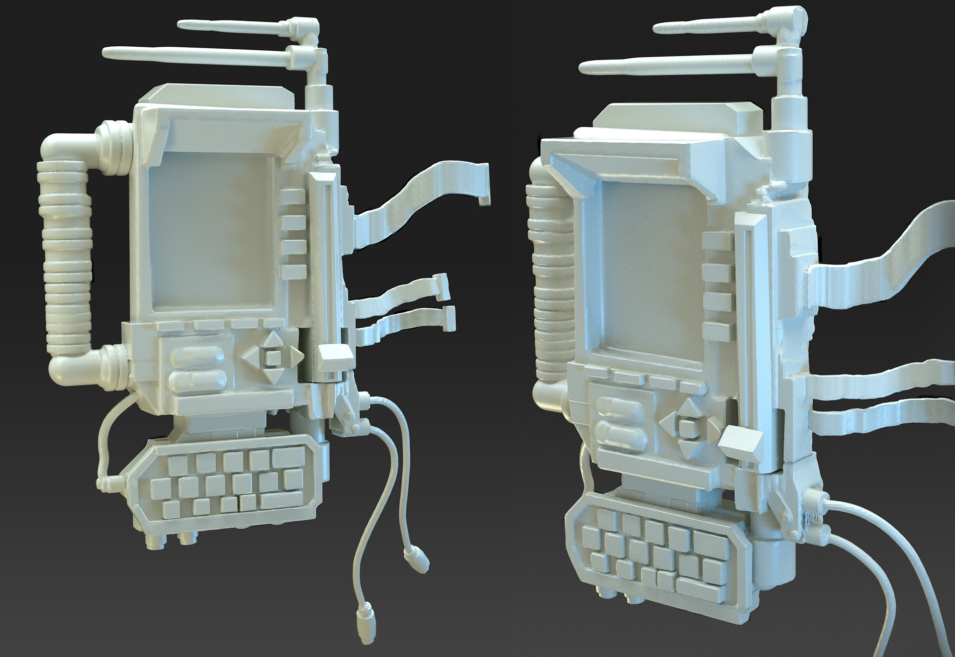 I began this project with a sculpt in Adobe Medium, to get the feel of the device and adjust its ergonomics.
