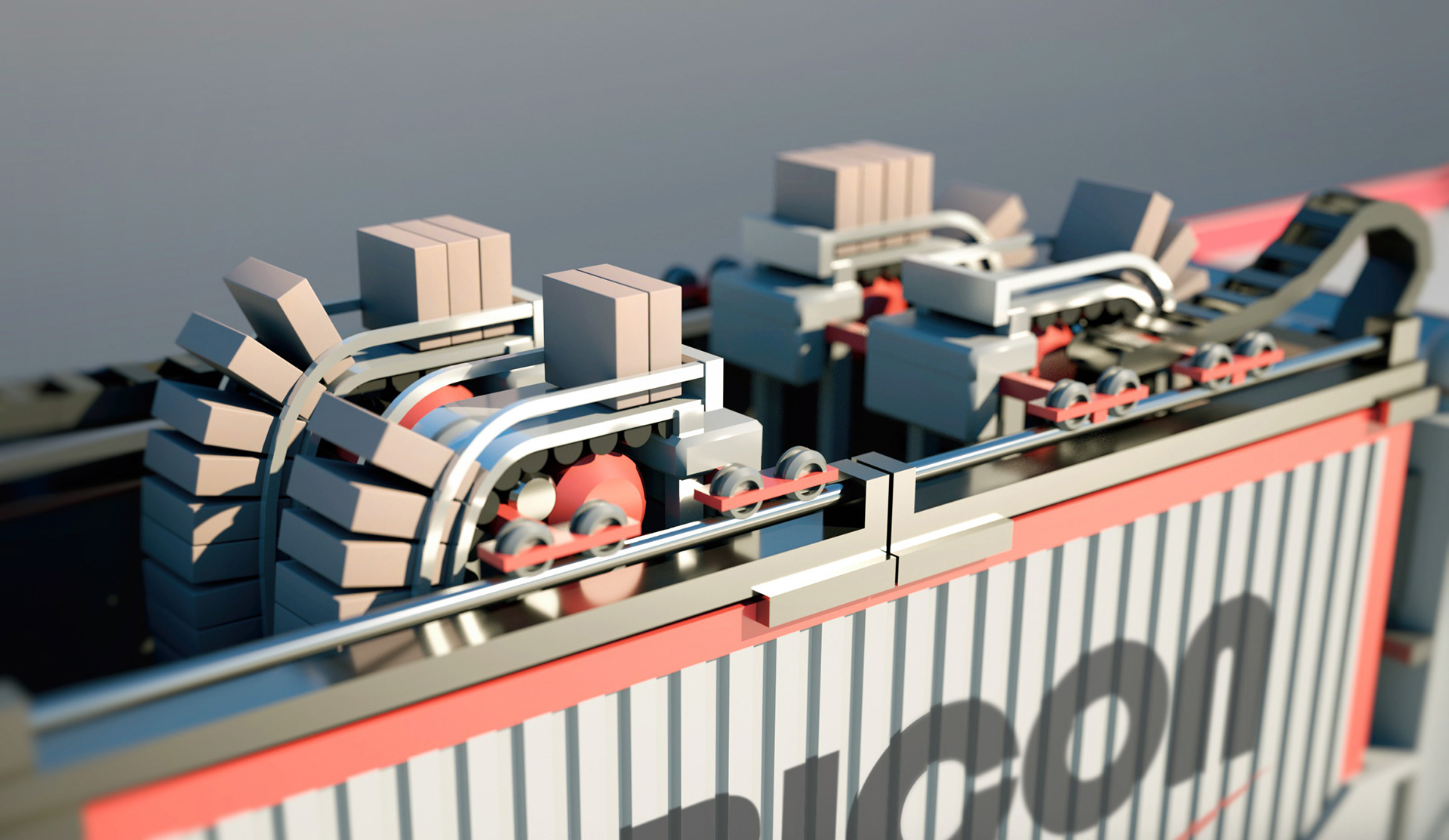 Close-up of the package loader model.