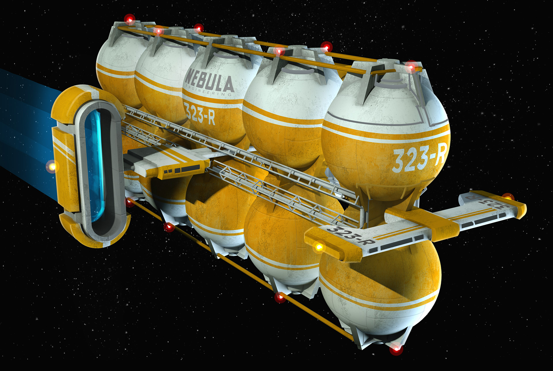  Tanker ships are instrumental in hauling liquid and pseudo-liquids off to distant worlds. This tanker's cyclical drives can jump her into highspace as soon as she's out of the nearest gravity well. 