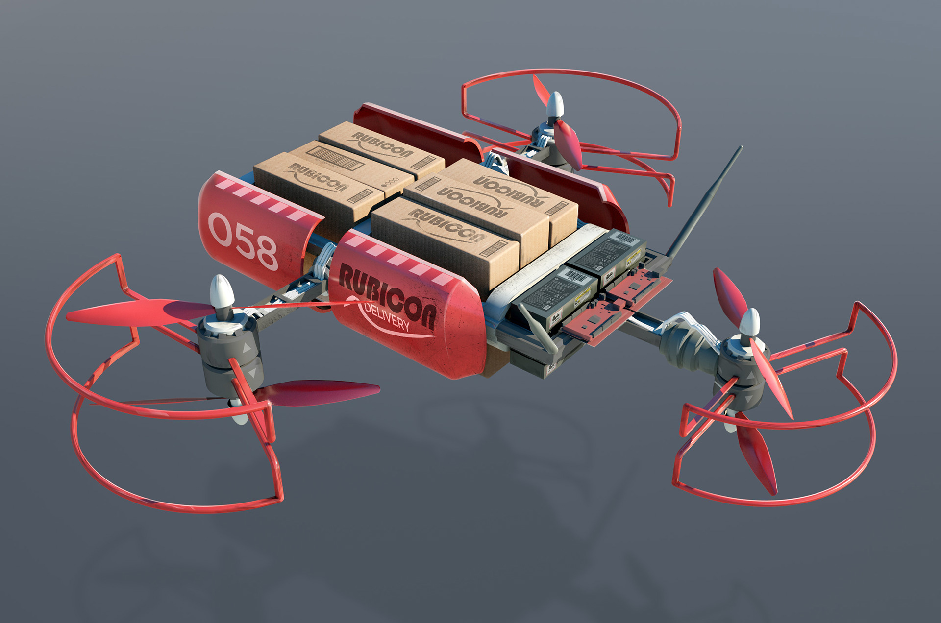 Drones have double-layered adjustable rotors to correctly balance against varying package count and weight. Battery packs are interchangeable for uninterrupted service.
