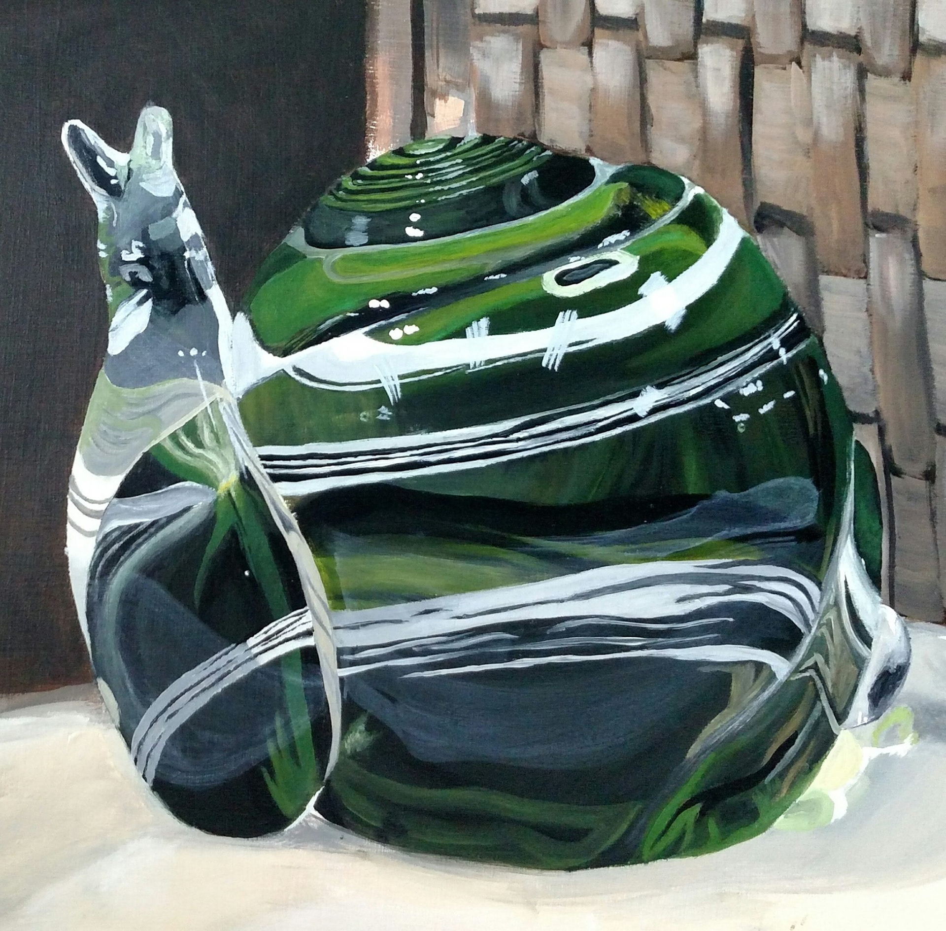 An academic painting in progress of a glass snail