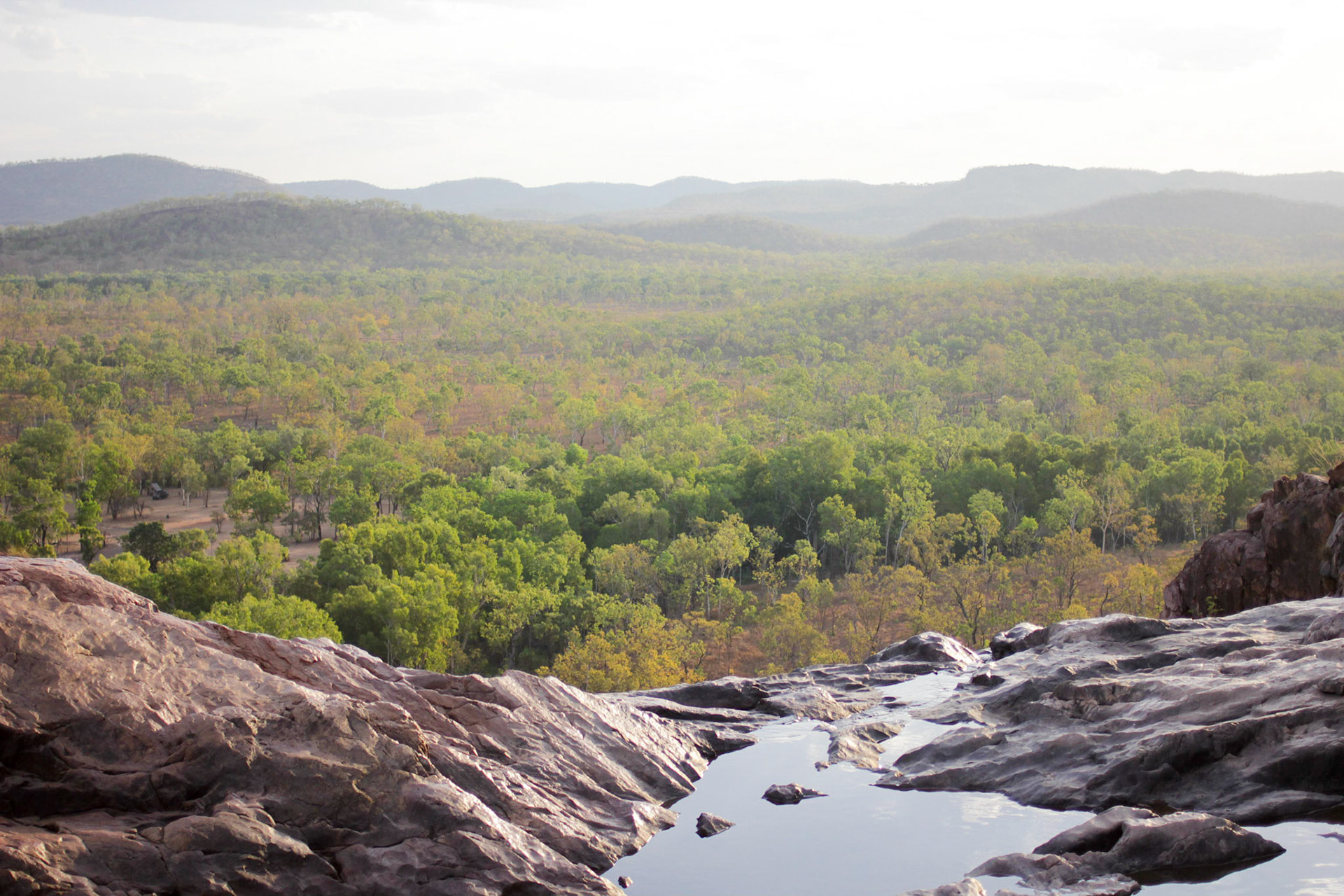 Superb view to the ancient forest from the top gorge of Gunlom Falls, Kakadu NP, NT, Australia.