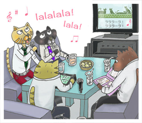 Salary-Man in Karaoke moment after work day