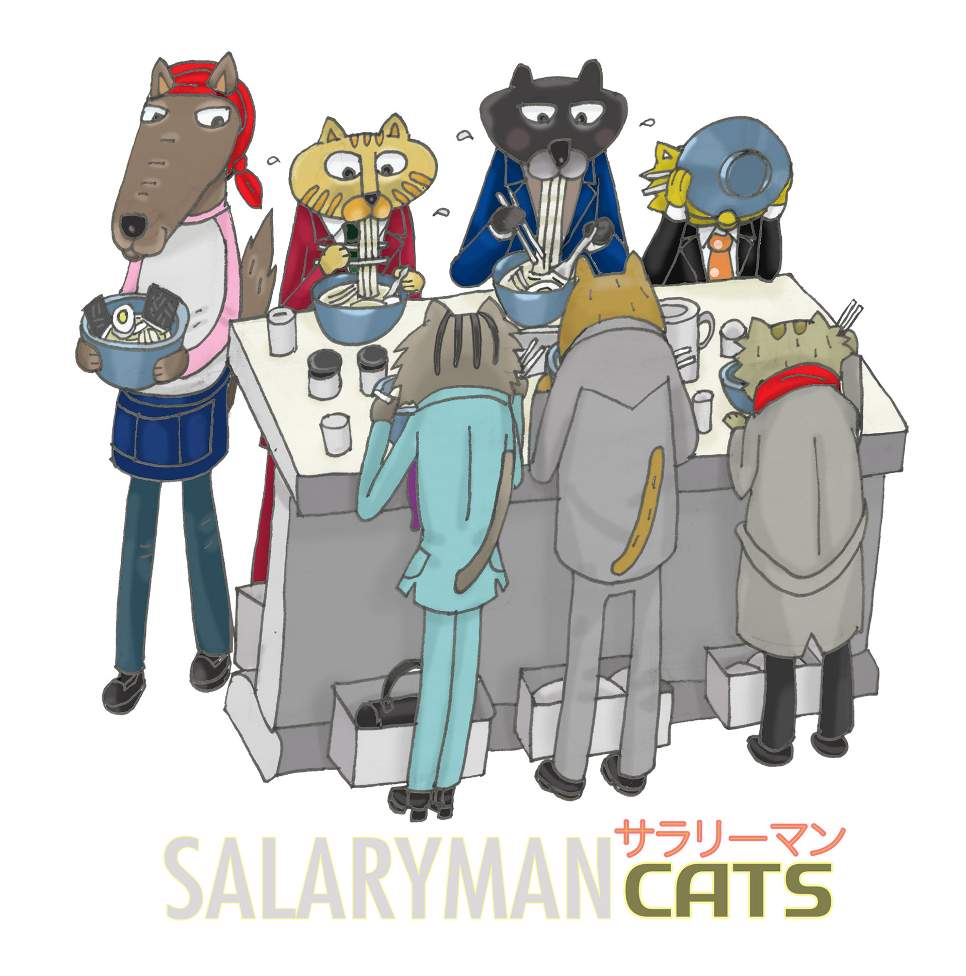 Salary Man Cats Slurpin' Ramen