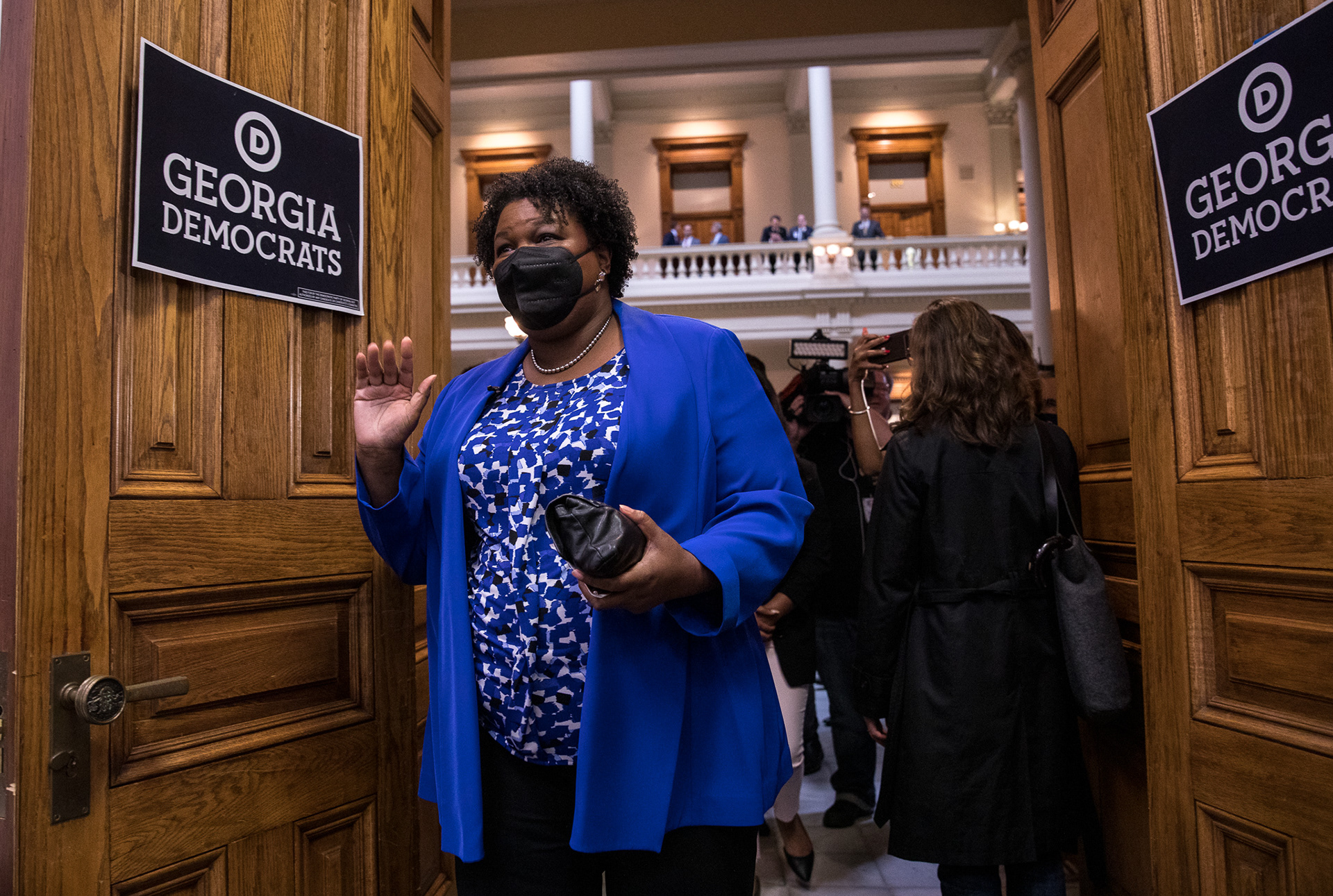 Stacey Abrams arrives at the Georgia State Capitol to officially qualify for the 2022 gubernatorial race.