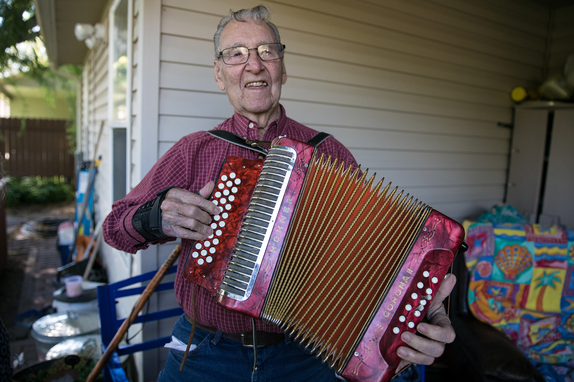 Ray Mansisidor, 94, plays his accordion for family and friends on Sept. 14 in Nampa.