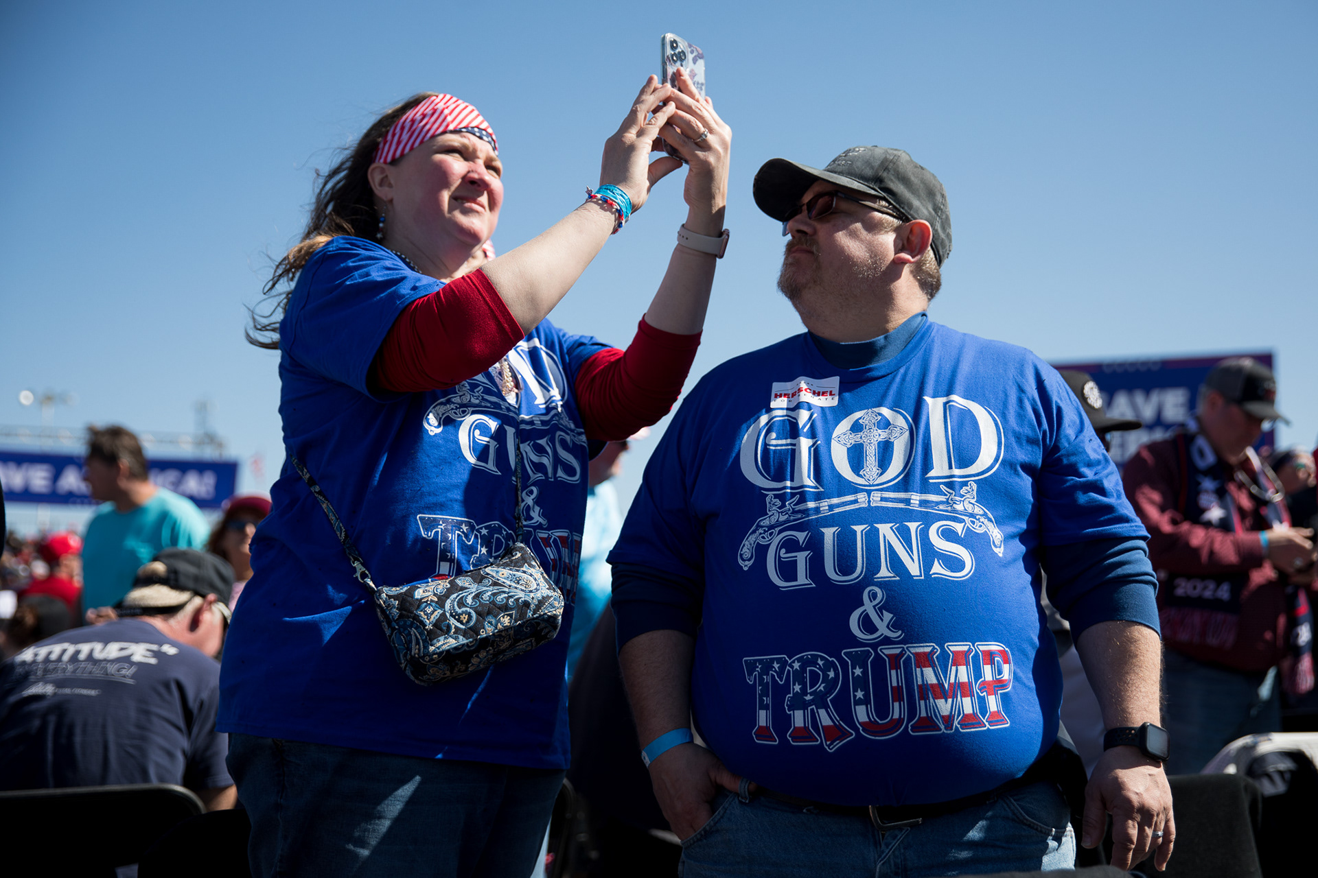 Supporters of President Donald Trump gather for a rally in Dalton, Ga.