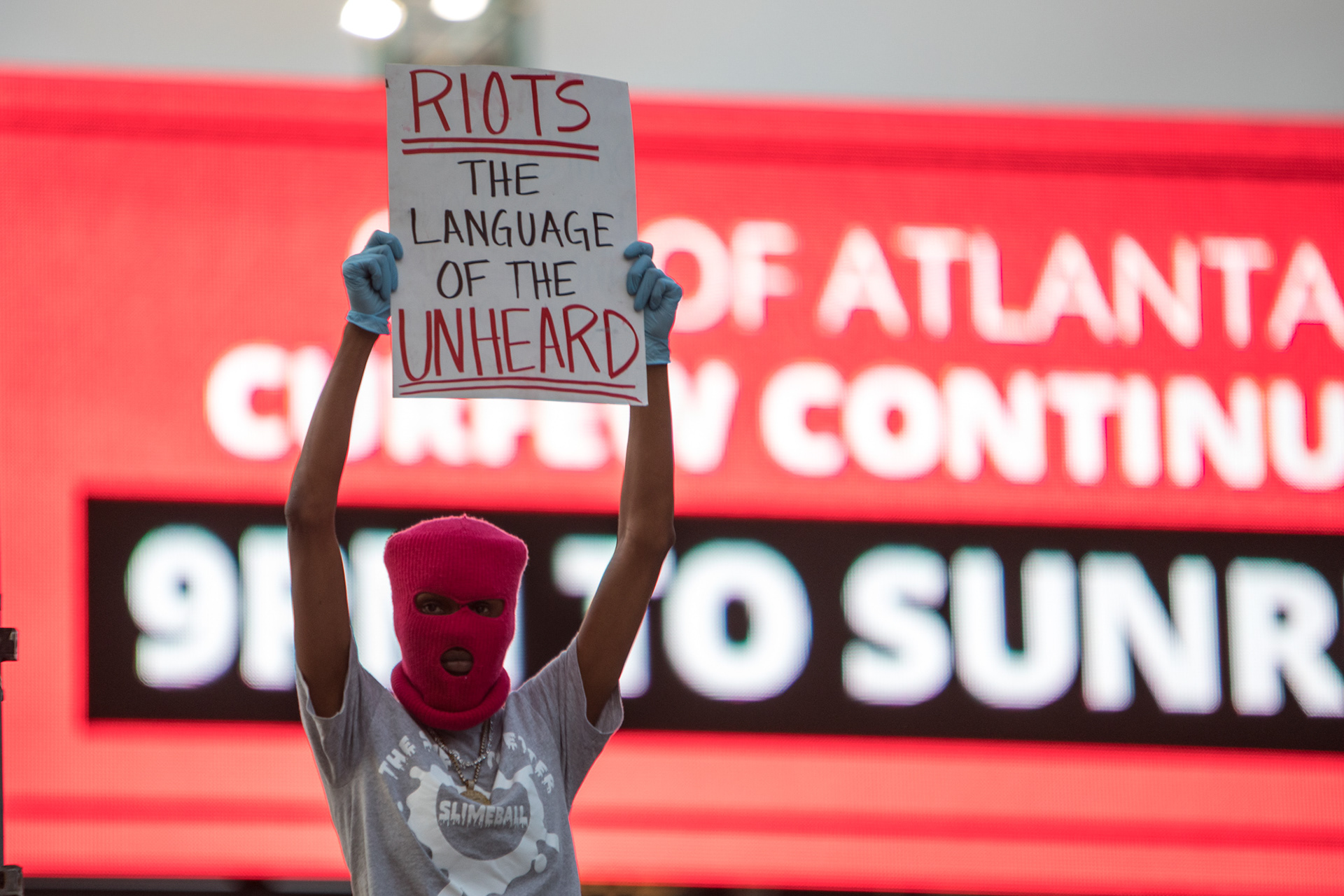 Protesters demonstrate in downtown Atlanta in response to the death of George Floyd for the third day on May 31.