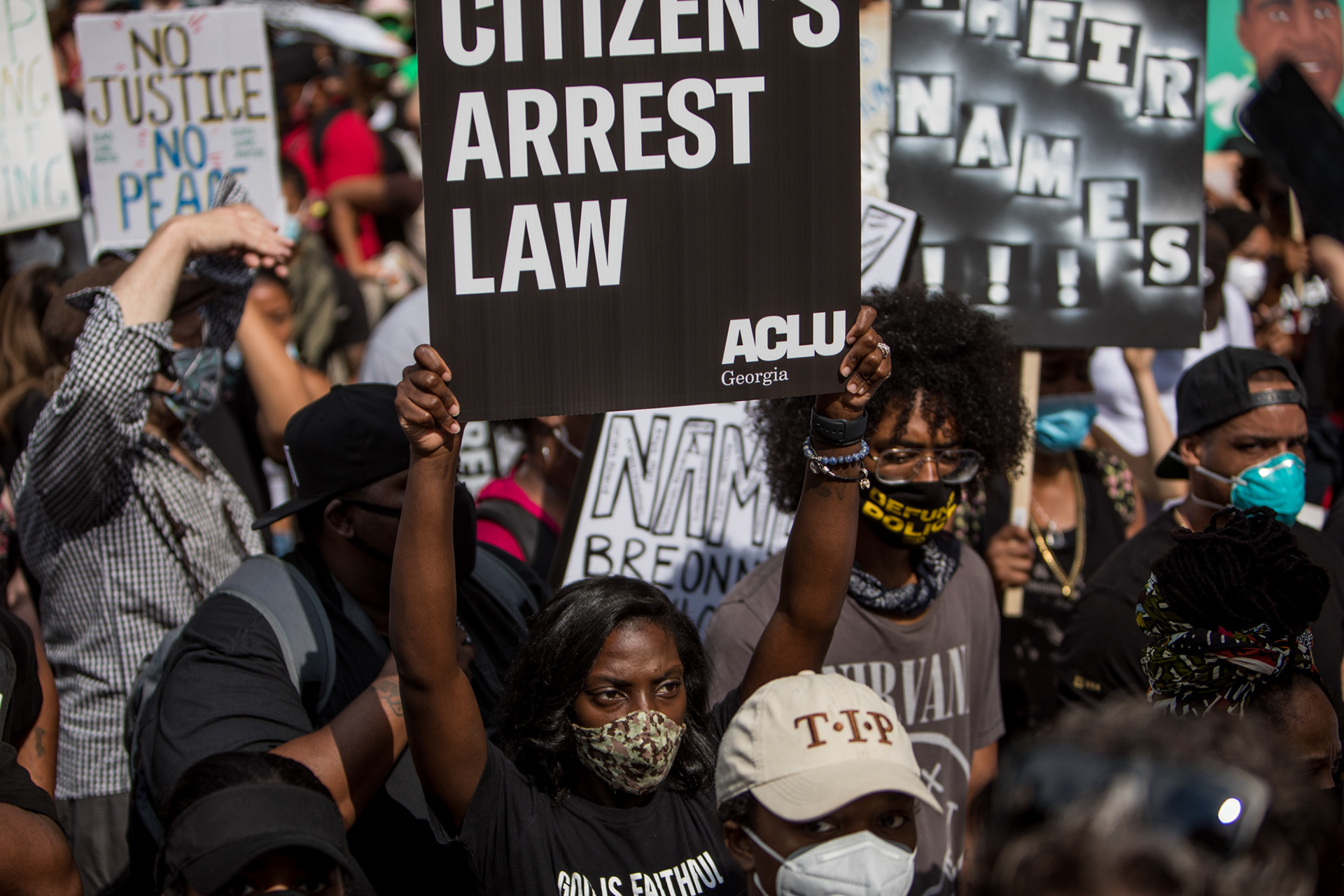 Protesters called for lawmakers to repeal the citizen’s arrest law, expand voting rights for nonviolent felony offenders, amend the state’s stand-your-ground laws and reject an elections bill as the General Assembly reconvenes after hiatus on June 15.