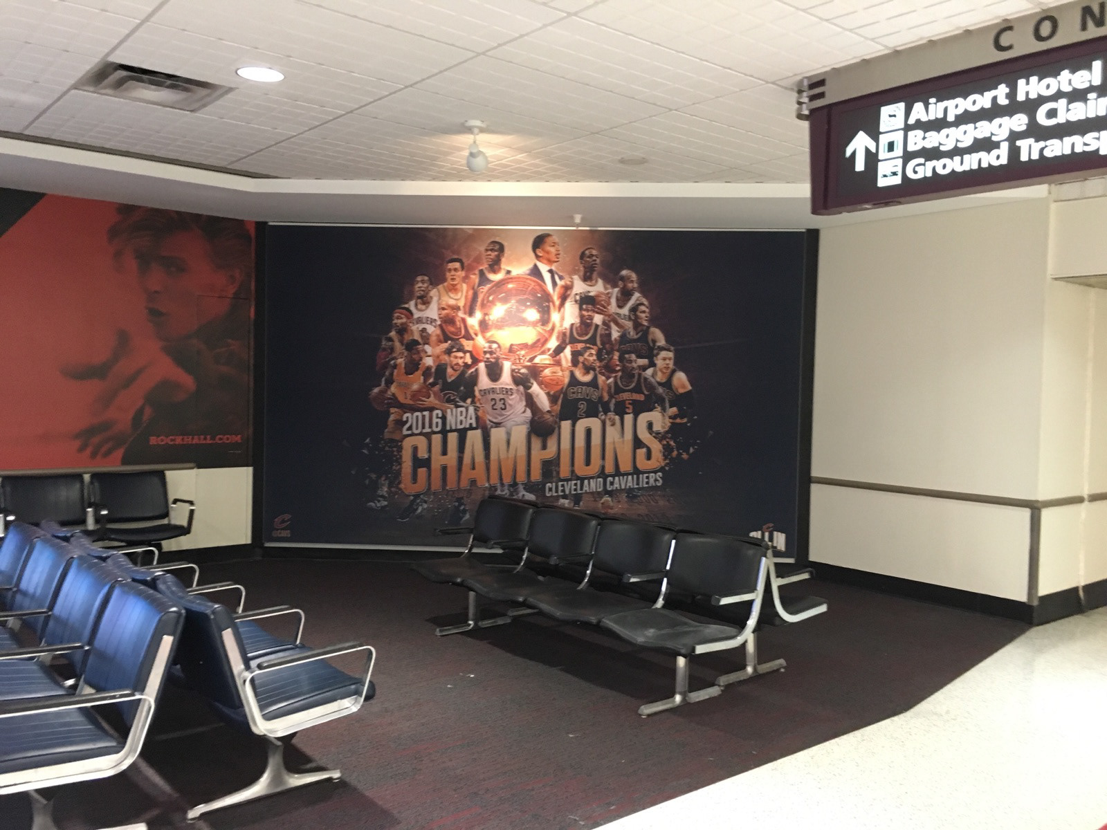 Artwork at Cleveland Hopkins International Airport welcoming visitors to Cleveland.