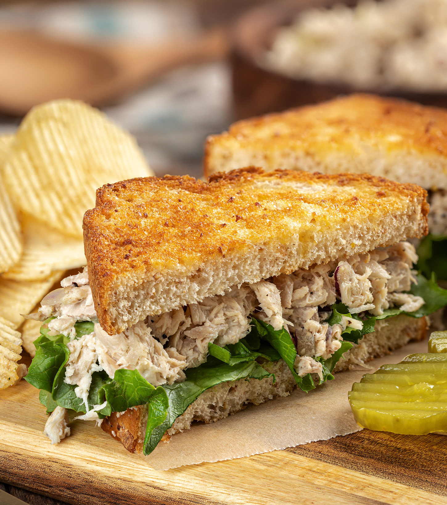 Tuna salad sandwich on whole grain bread