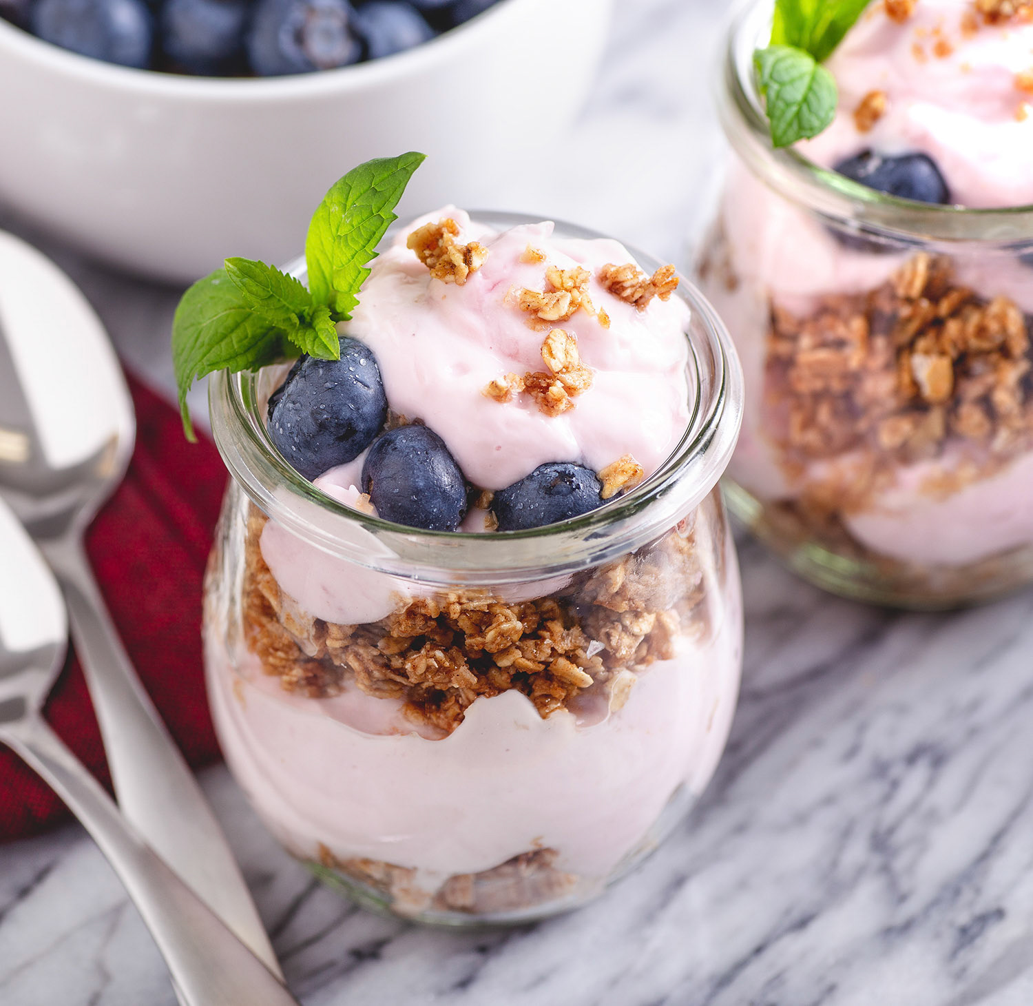 Yogurt parfait with fresh blueberries