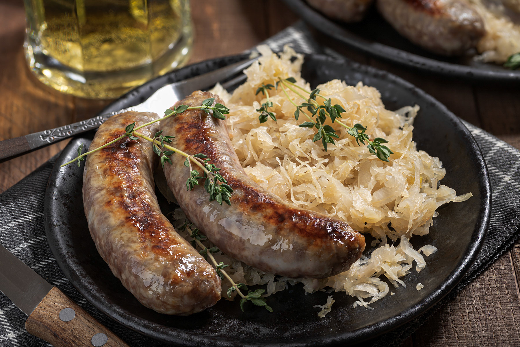 Grilled bratwurst and sauerkraut