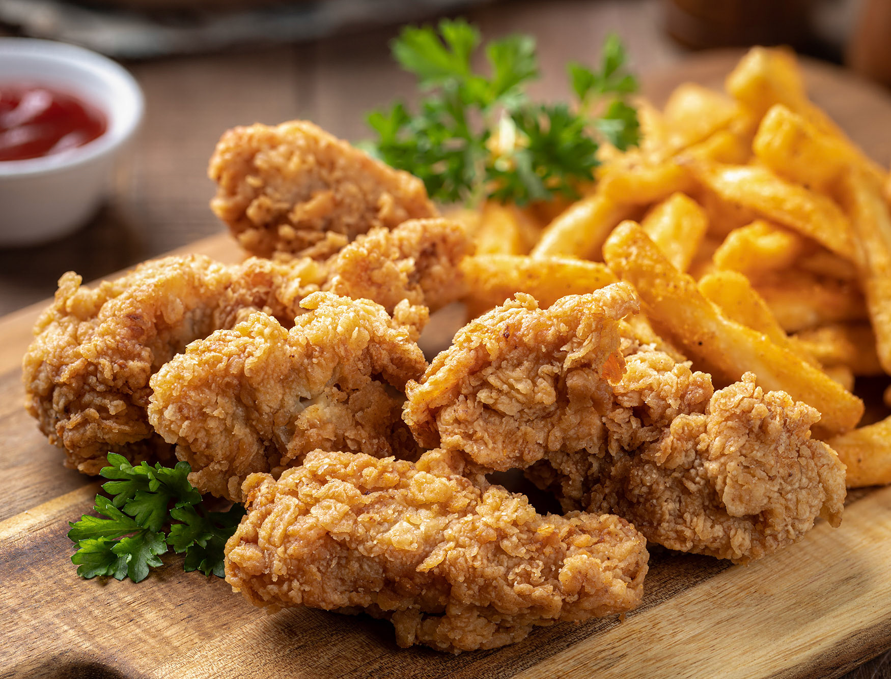 Fried chicken tenders and french fries