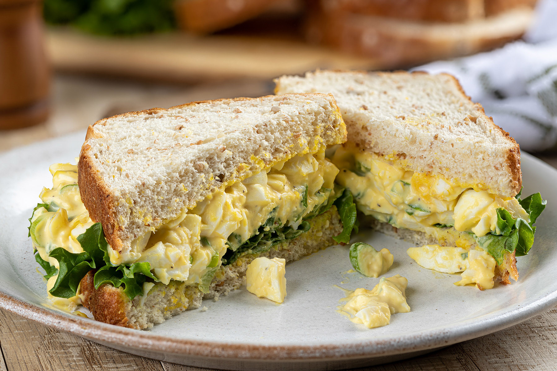 Egg salad sandwich on whole grain bread