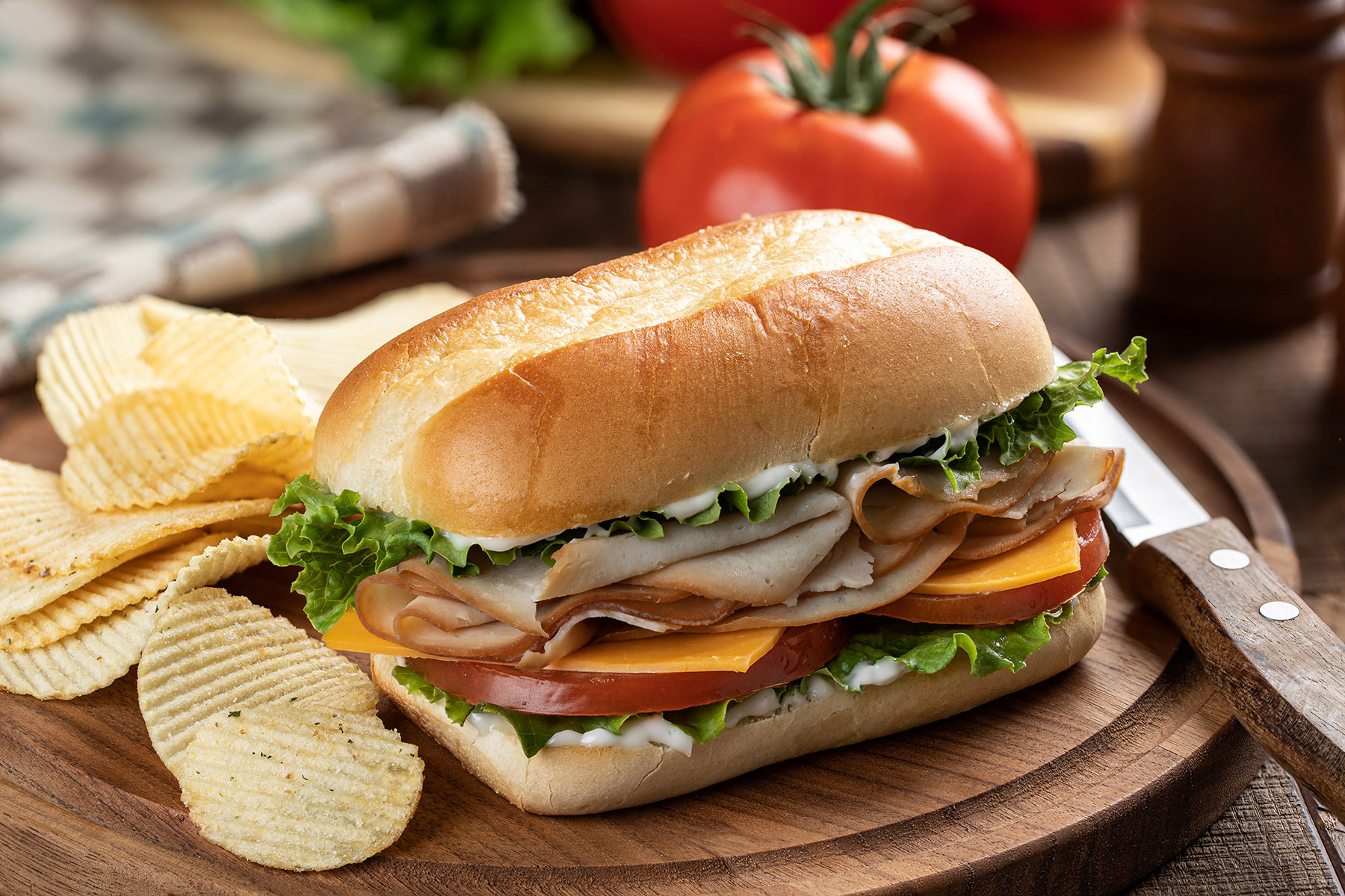Turkey submarine sandwich on a bun